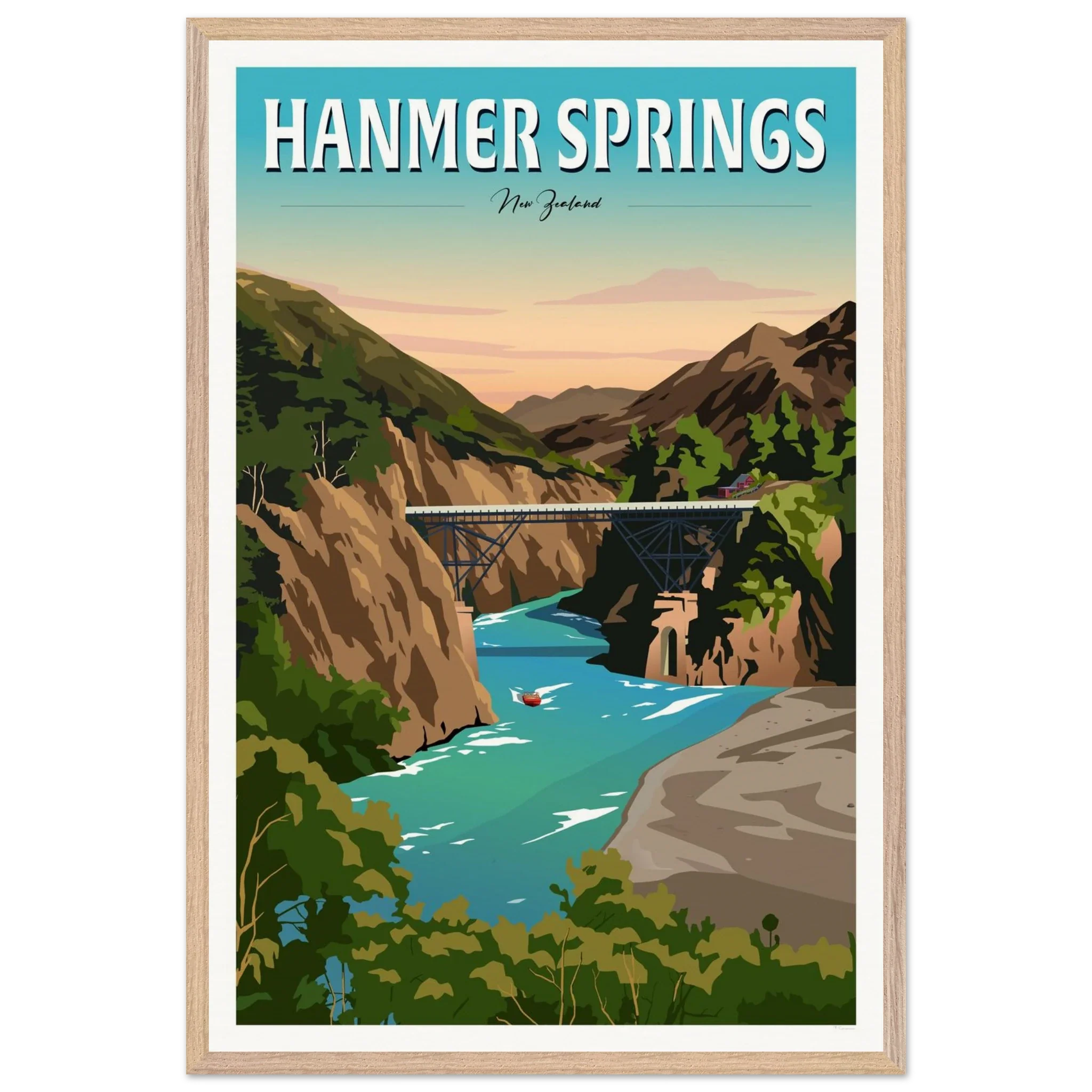 Hanmer Springs Travel Poster, New Zealand