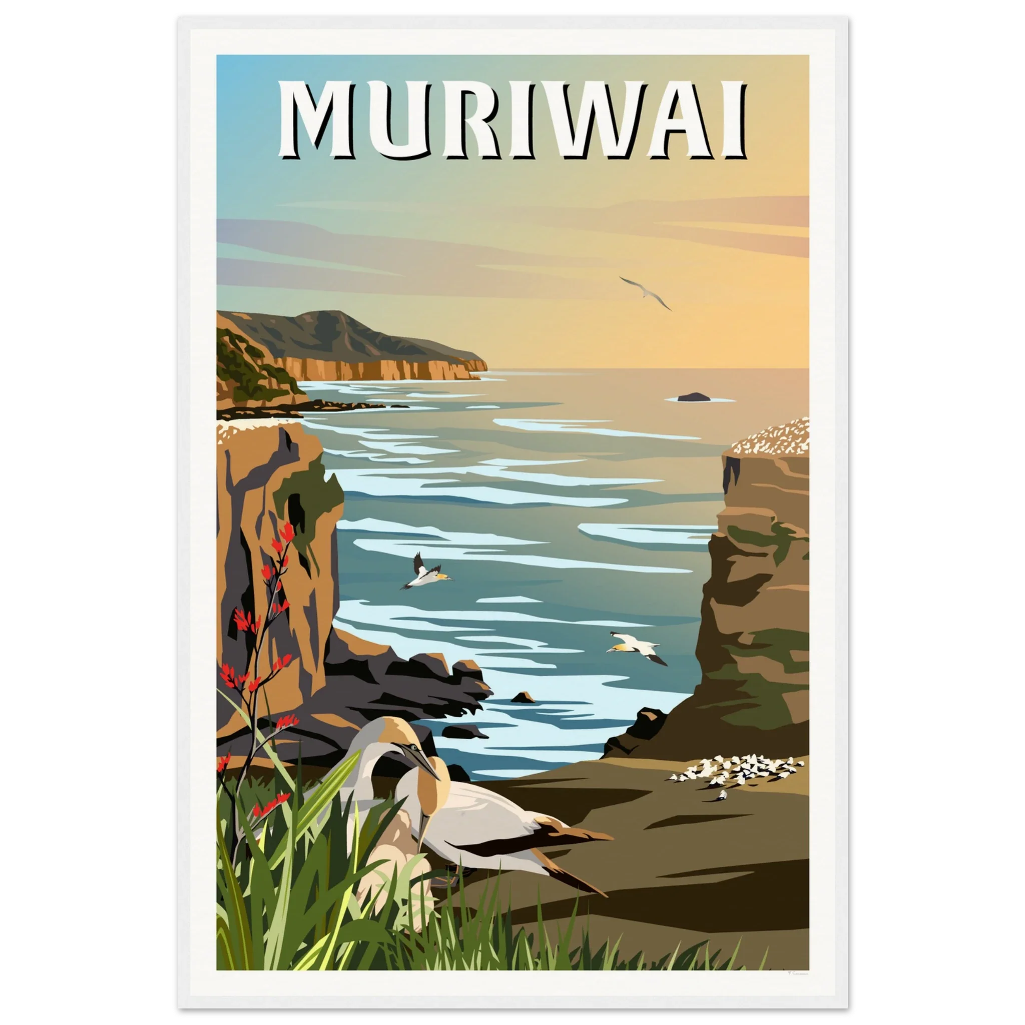 Travel Post of Muriwai Gannet Colony, New Zealand -  Artist Tiffany Consumi  - Viva Home