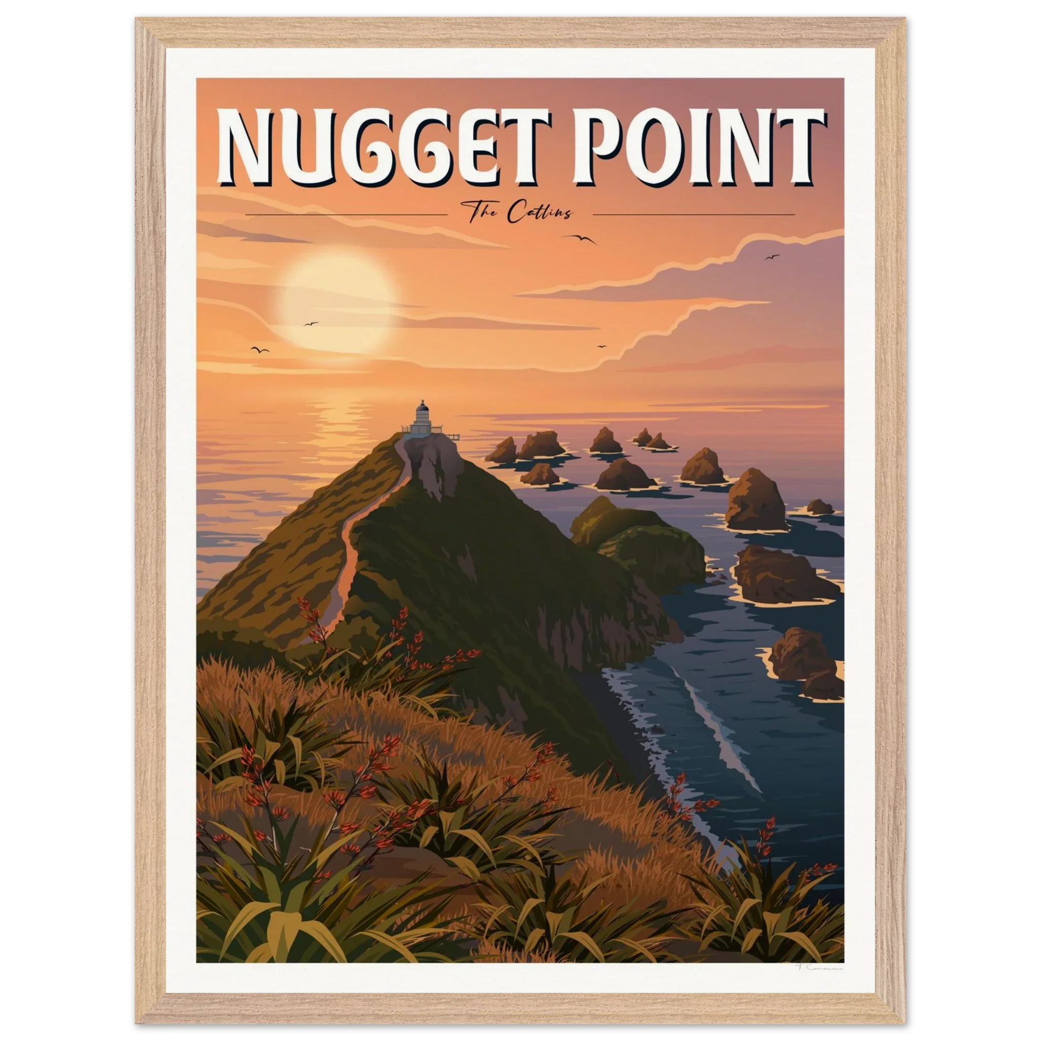 Nugget Point Travel Poster, Otago, New Zealand