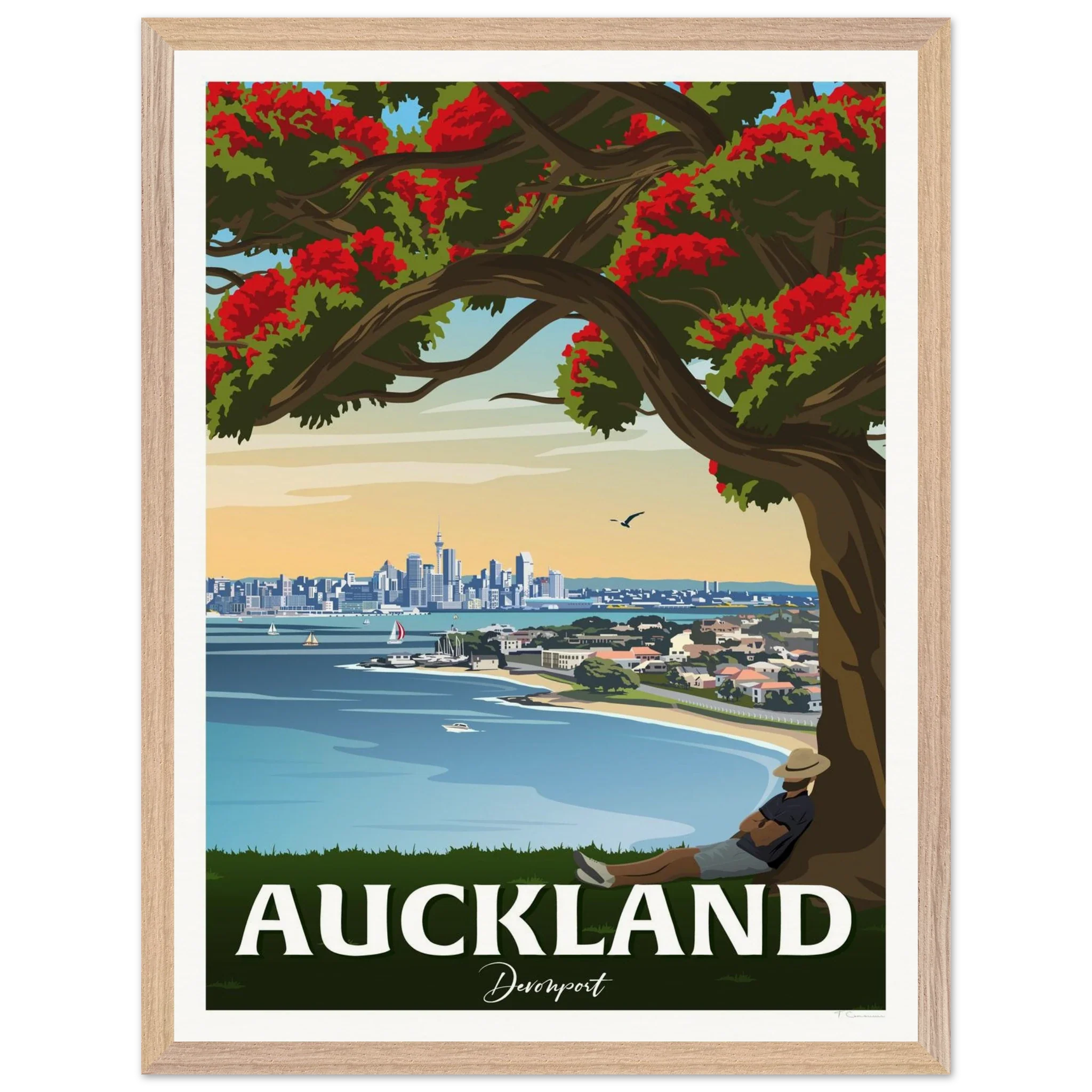 Auckland from Northhead New Zealand Travel Poster