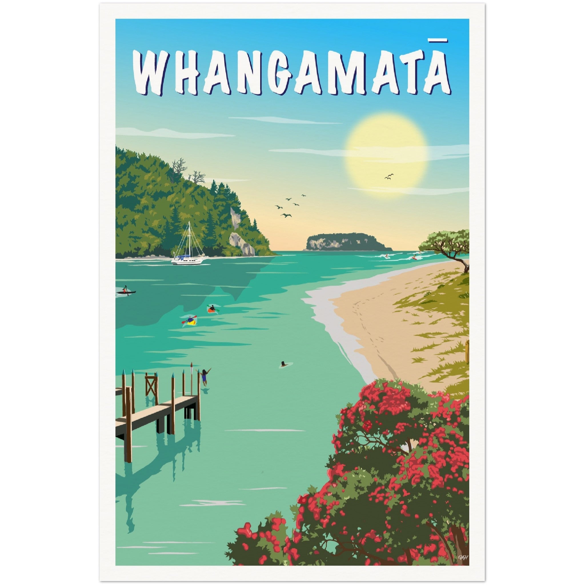 Whangamatā Travel Poster, New Zealand