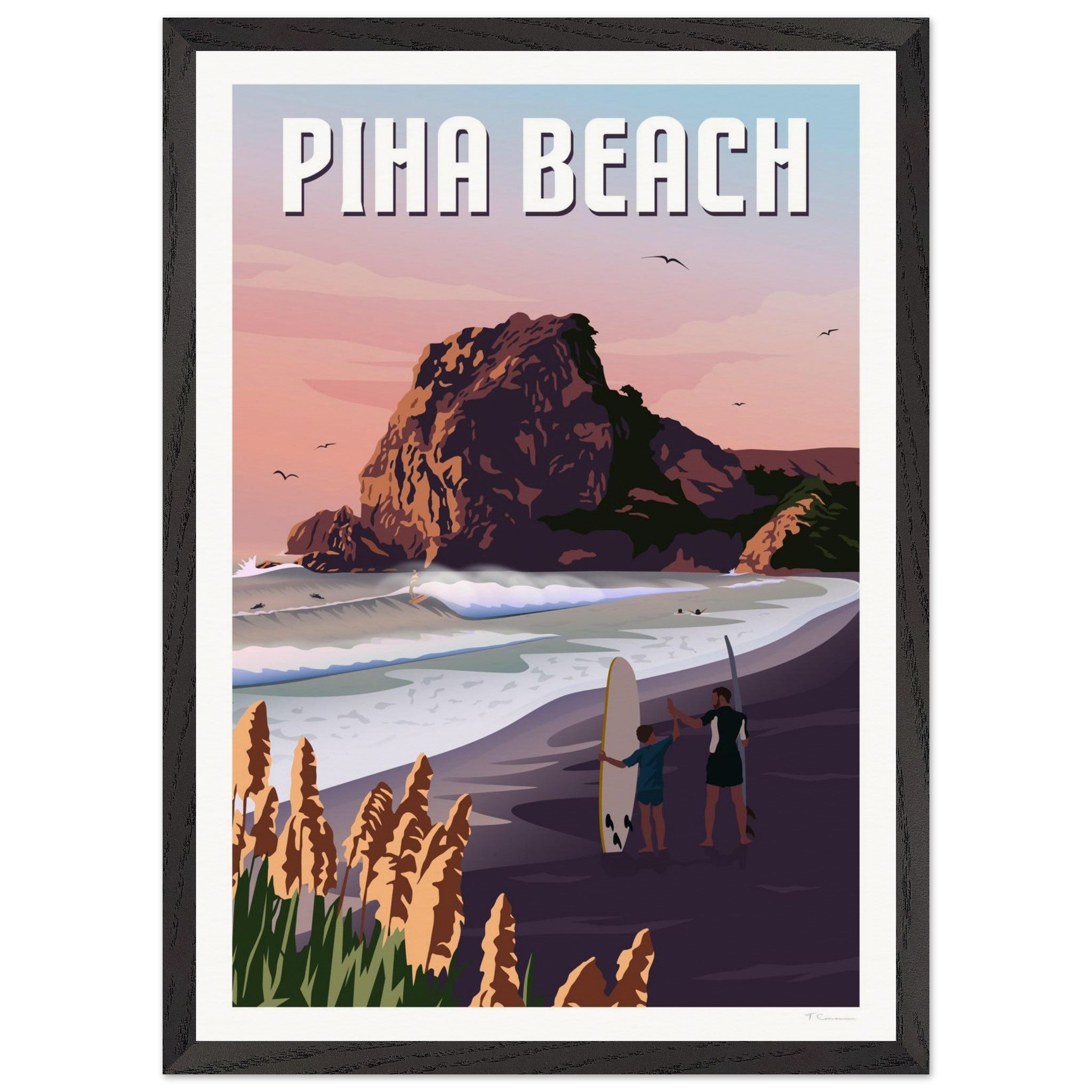Piha Surf Travel Poster of New Zealand