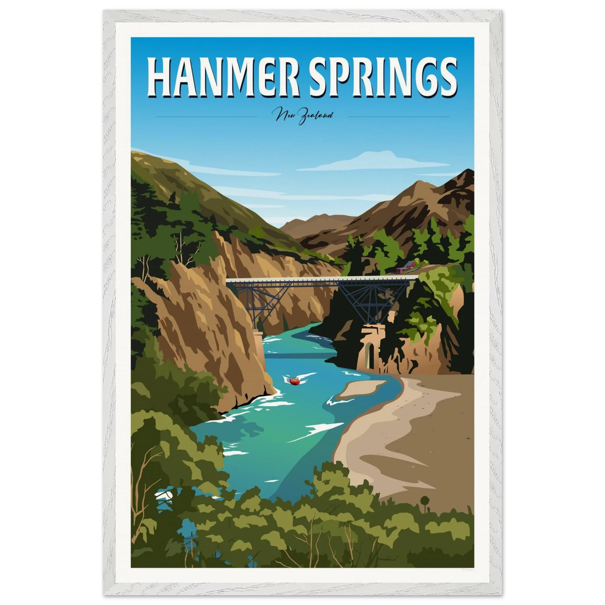 Hanmer Springs Summer Day Travel Poster, New Zealand