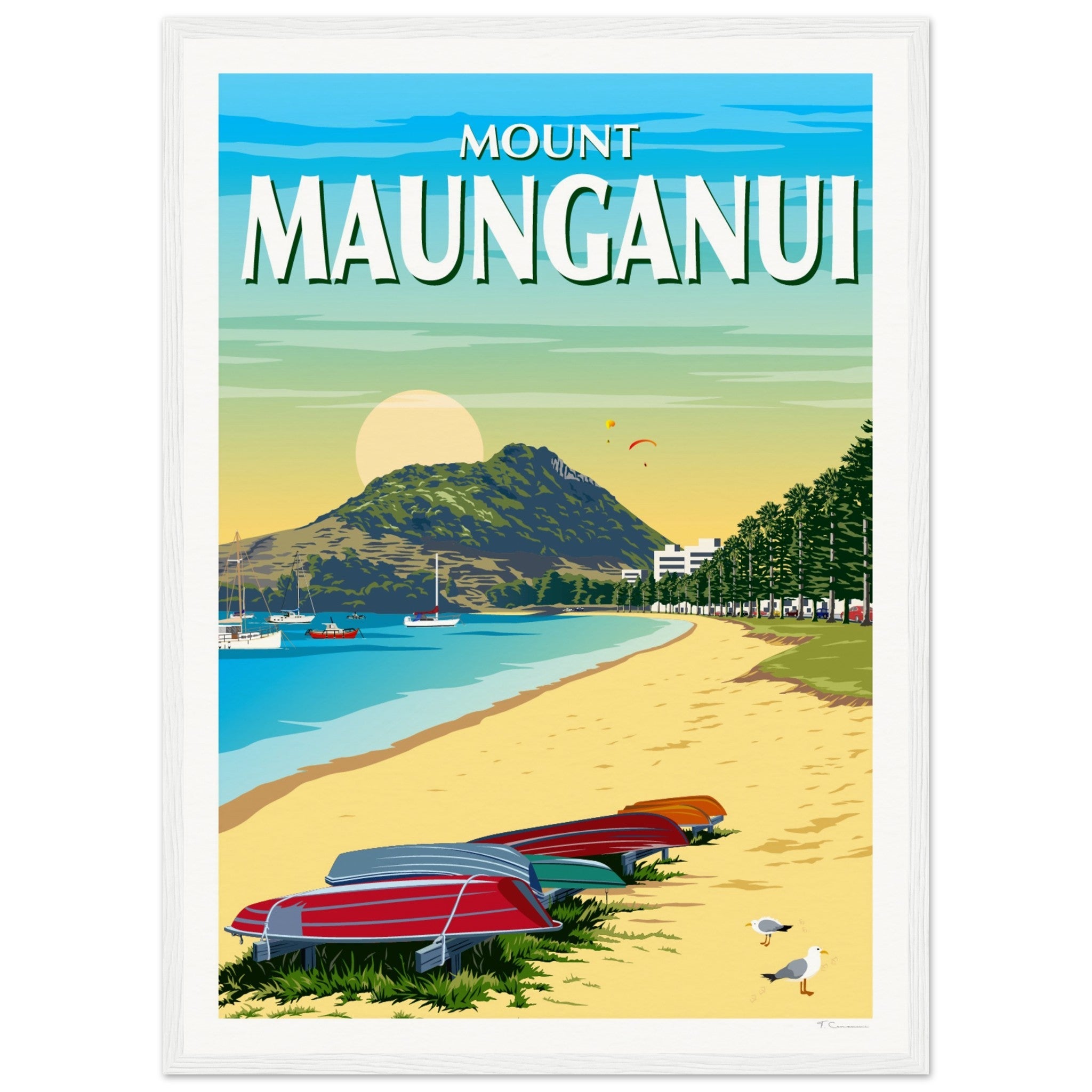 Mt Maunganui from Pilot Bay  New Zealand Travel Poster