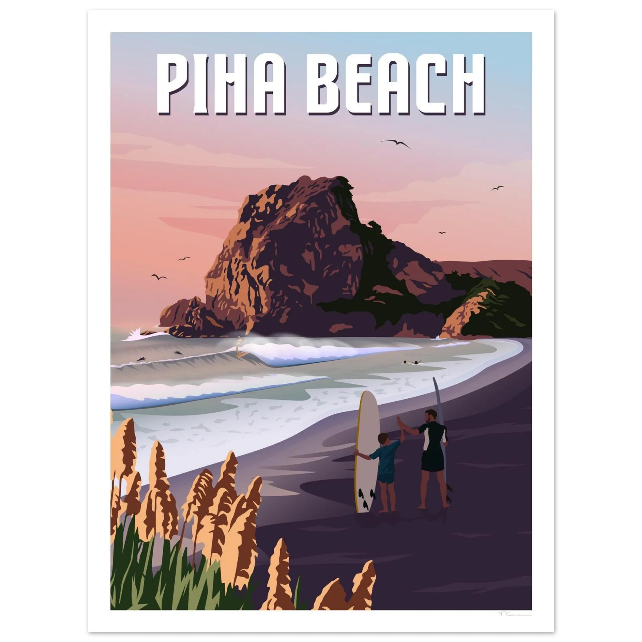 Piha Surf Travel Poster of New Zealand