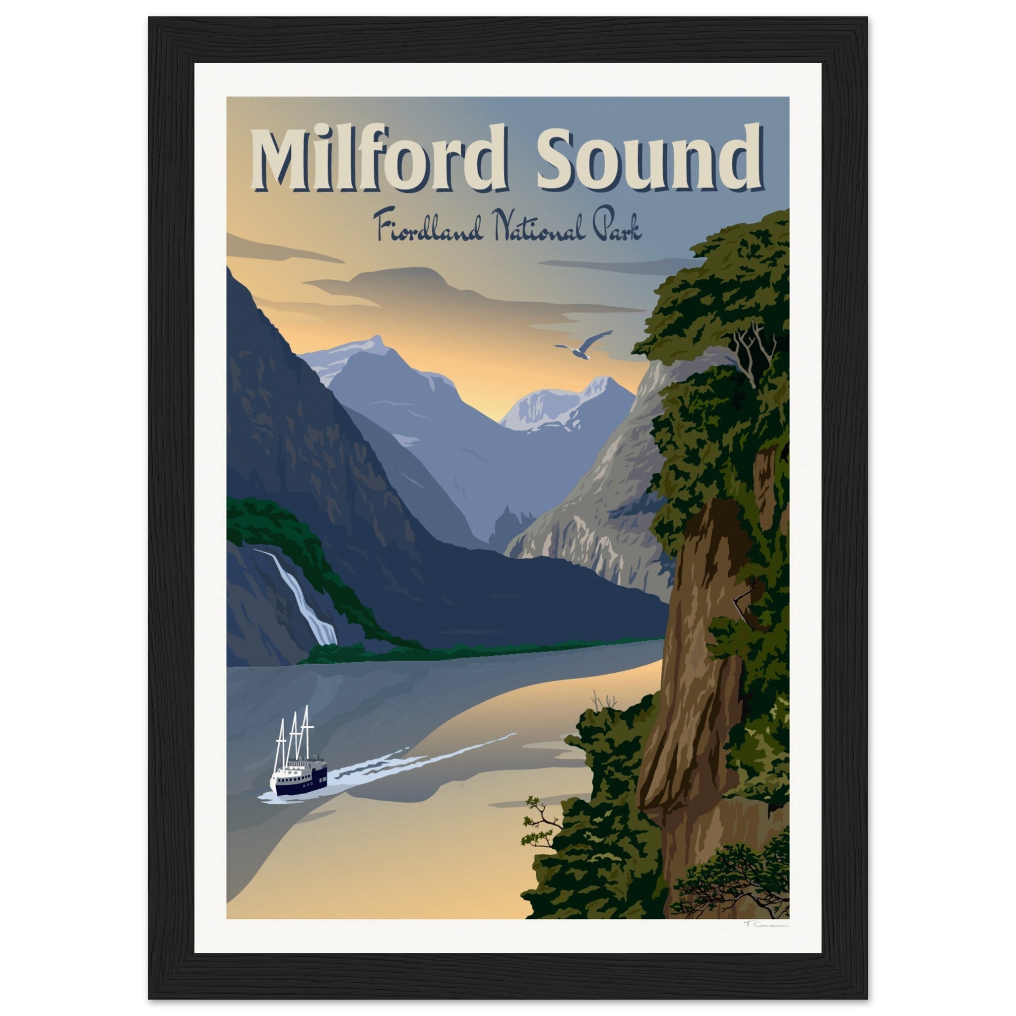 Milford Sound - Fiordland National Park - Travel Poster, New Zealand