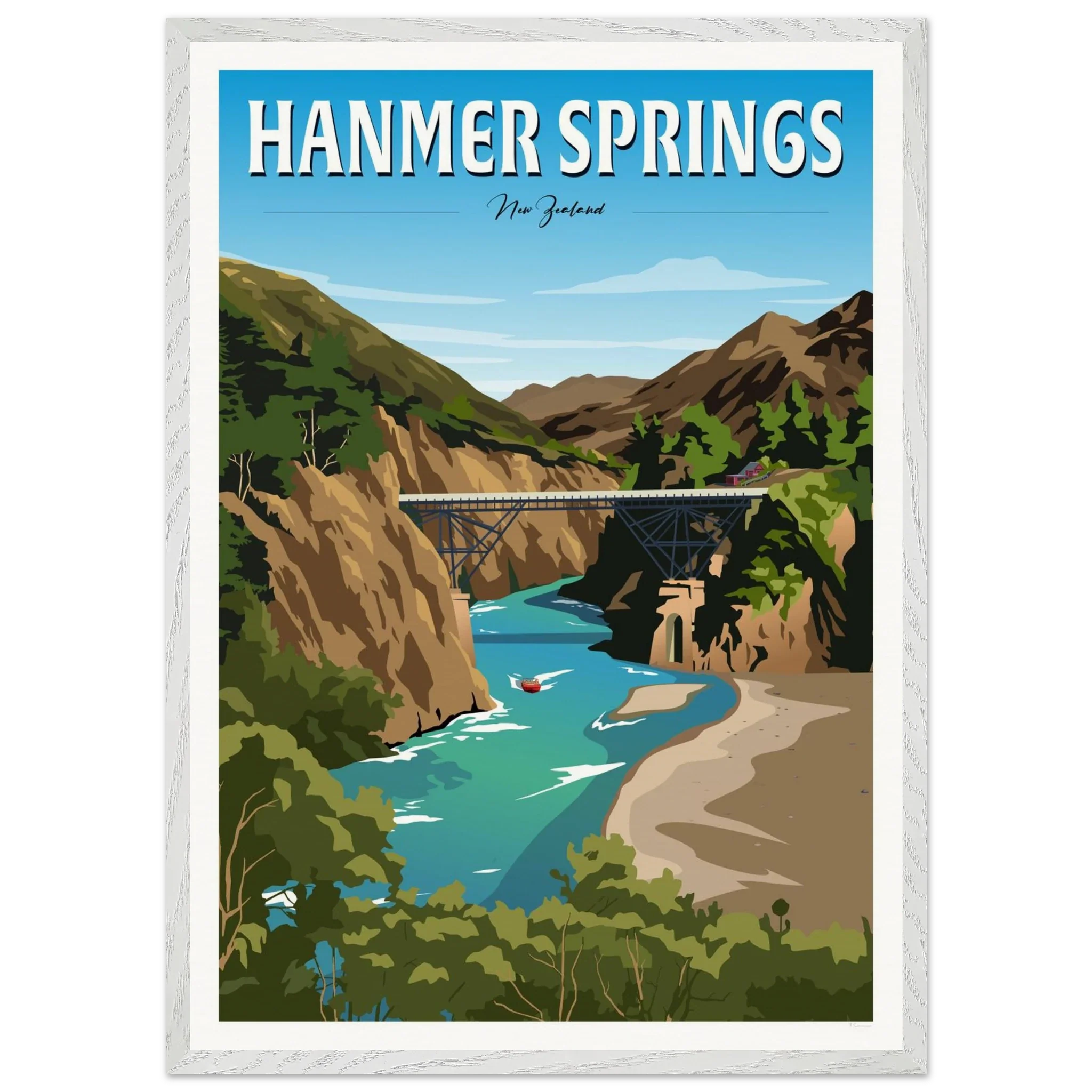 Hanmer Springs Summer Day Travel Poster, New Zealand
