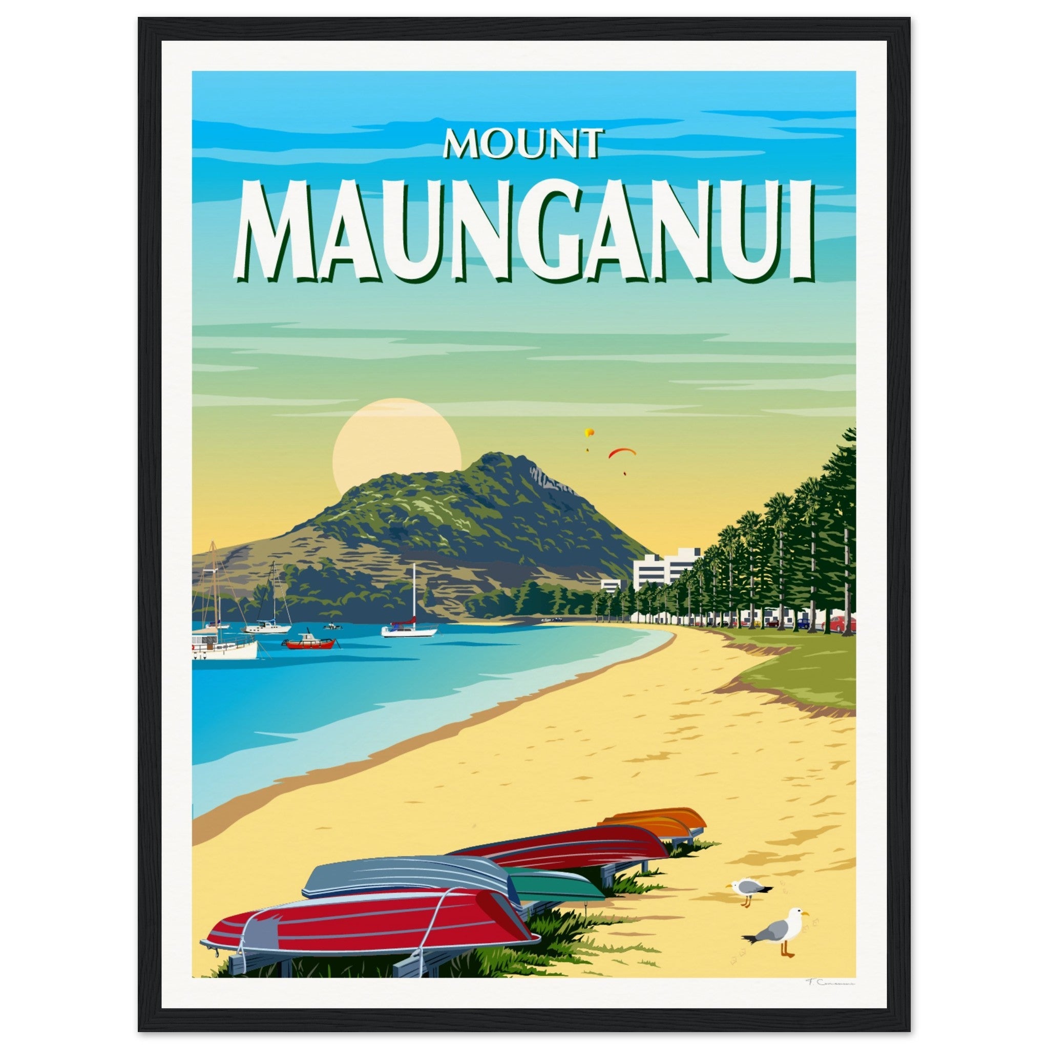 Mt Maunganui from Pilot Bay  New Zealand Travel Poster