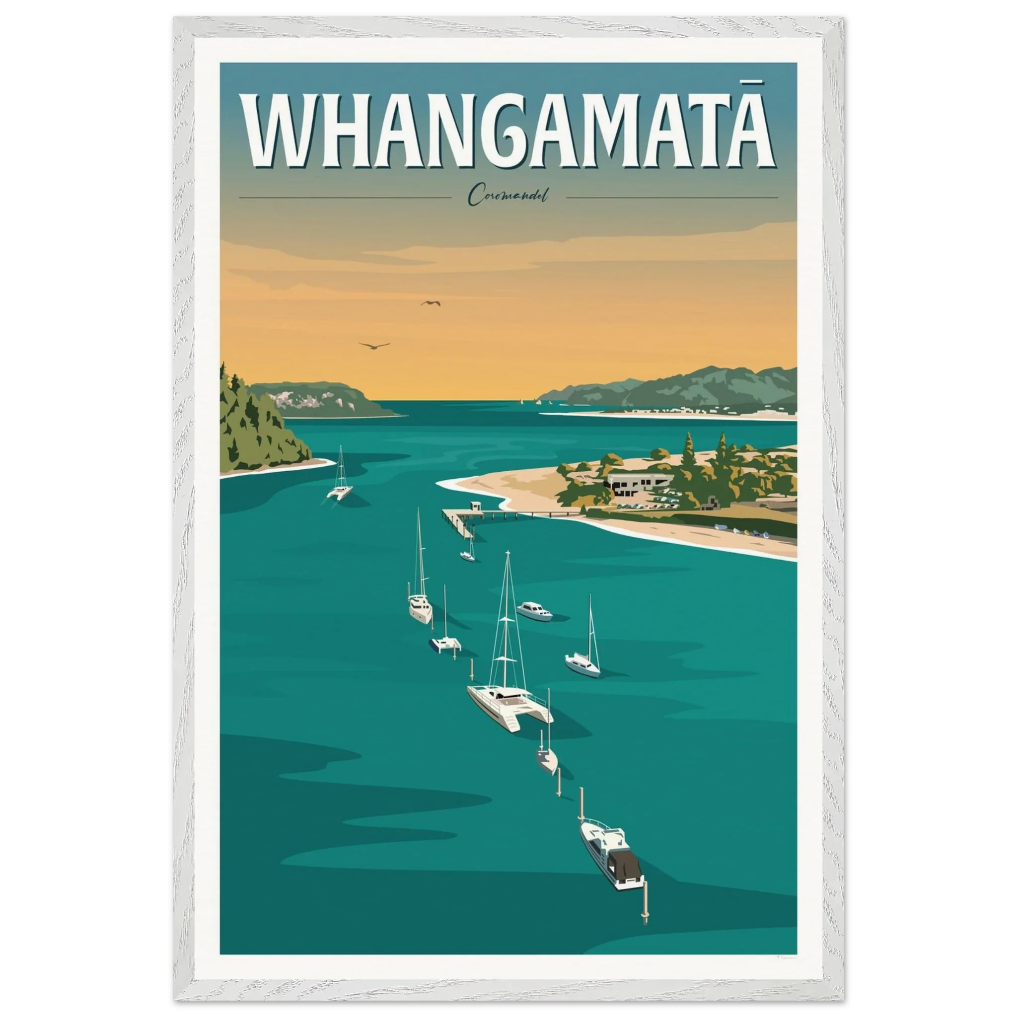Whangamata Harbour Travel Poster, New Zealand