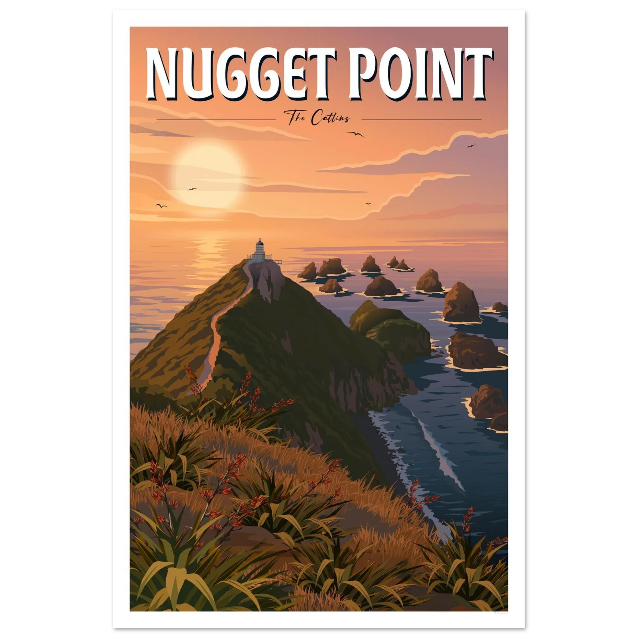 Poster of Nugget Point lighthouse, New Zealand by Tiffany Consumi