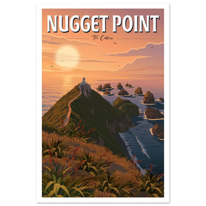Poster of Nugget Point lighthouse, New Zealand by Tiffany Consumi