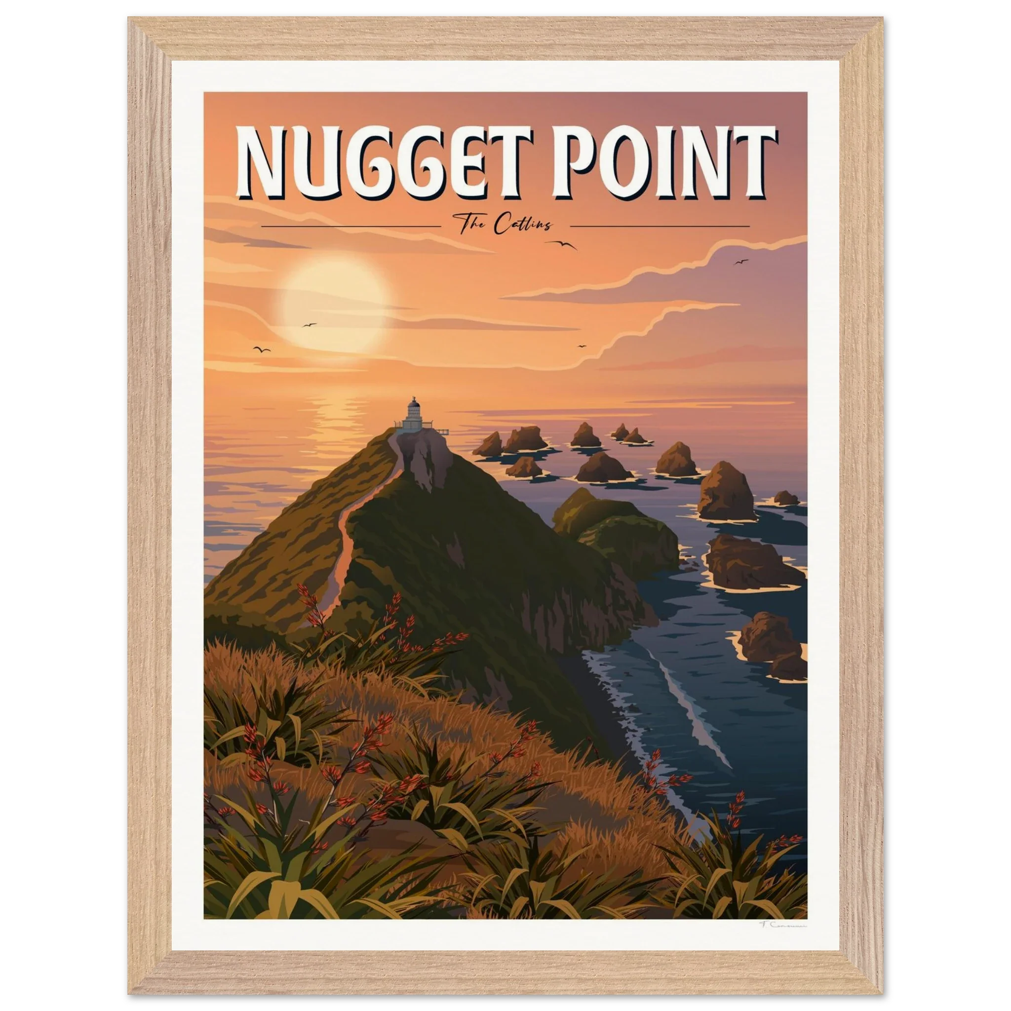 Nugget Point Travel Poster, Otago, New Zealand