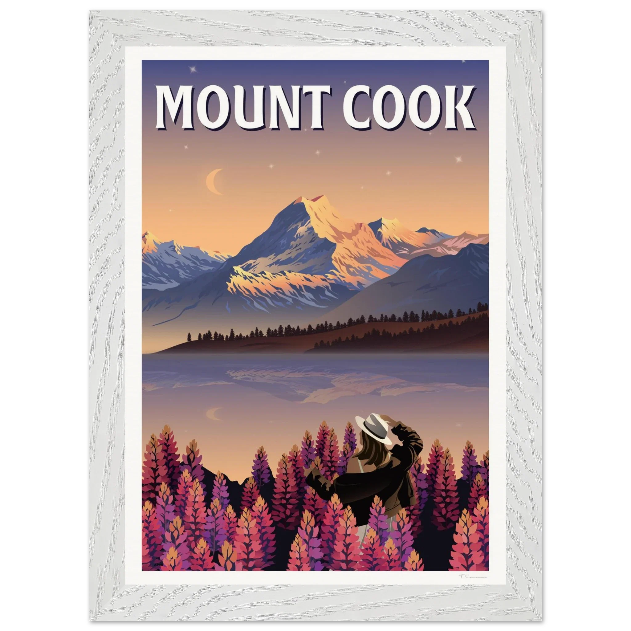 Mount Cook Lupins Travel Poster - Canterbury, New Zealand