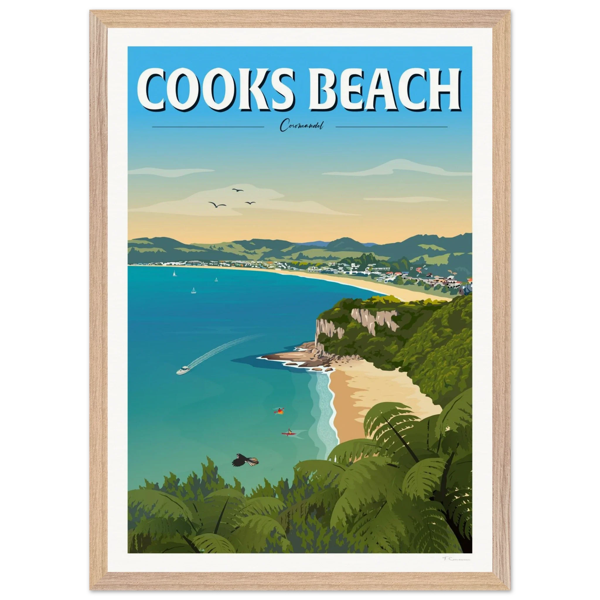 Cooks Beach, Coromandel New Zealand Travel Poster