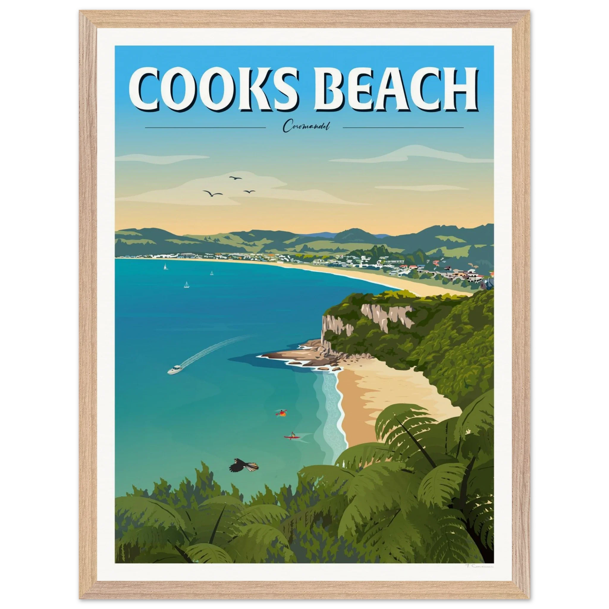 Cooks Beach, Coromandel New Zealand Travel Poster