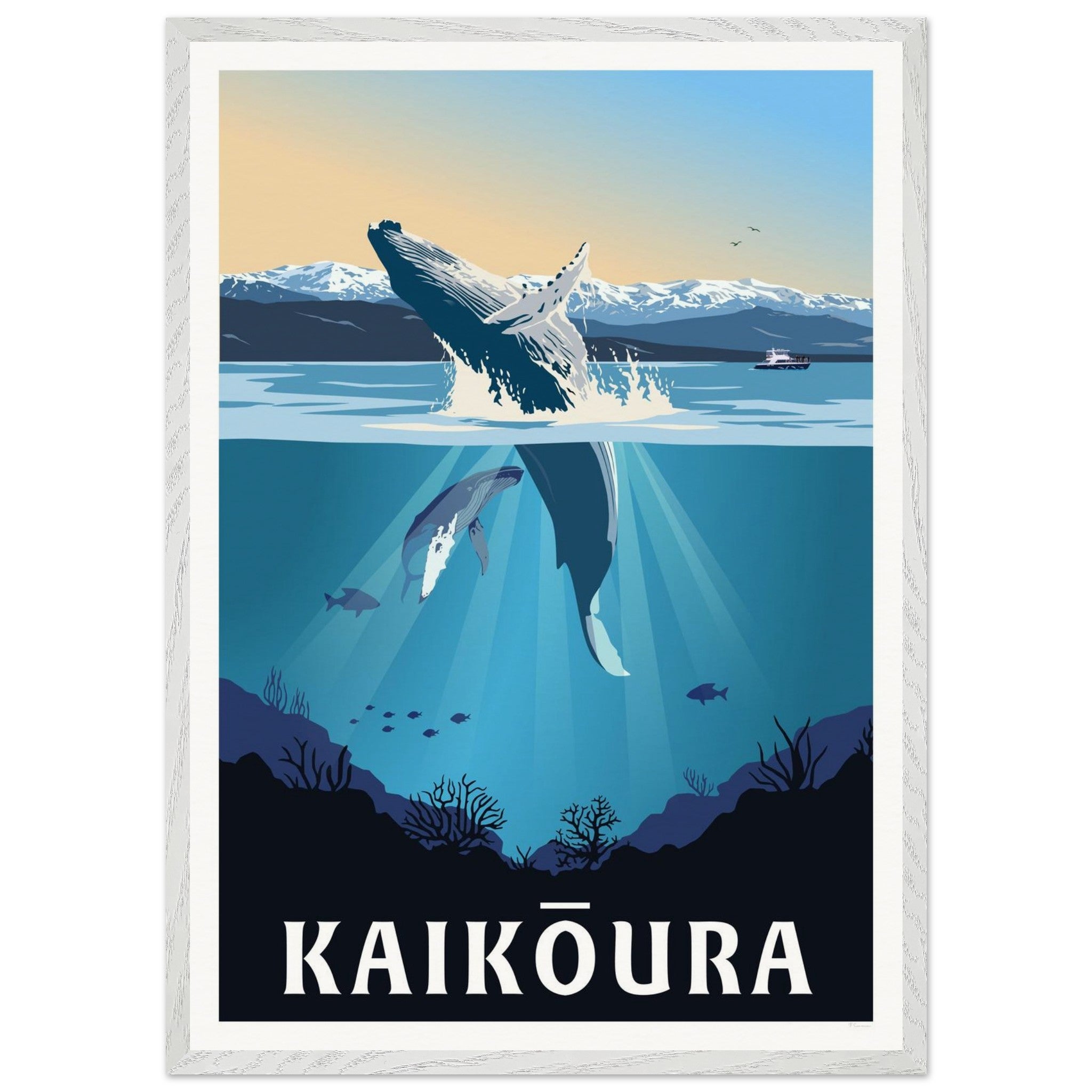 Kaikōura Whale Watching - Travel Poster, New Zealand