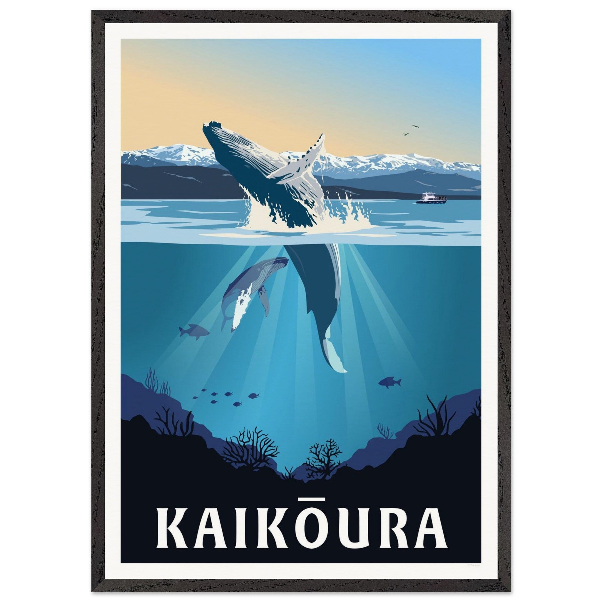 Kaikōura Whale Watching - Travel Poster, New Zealand