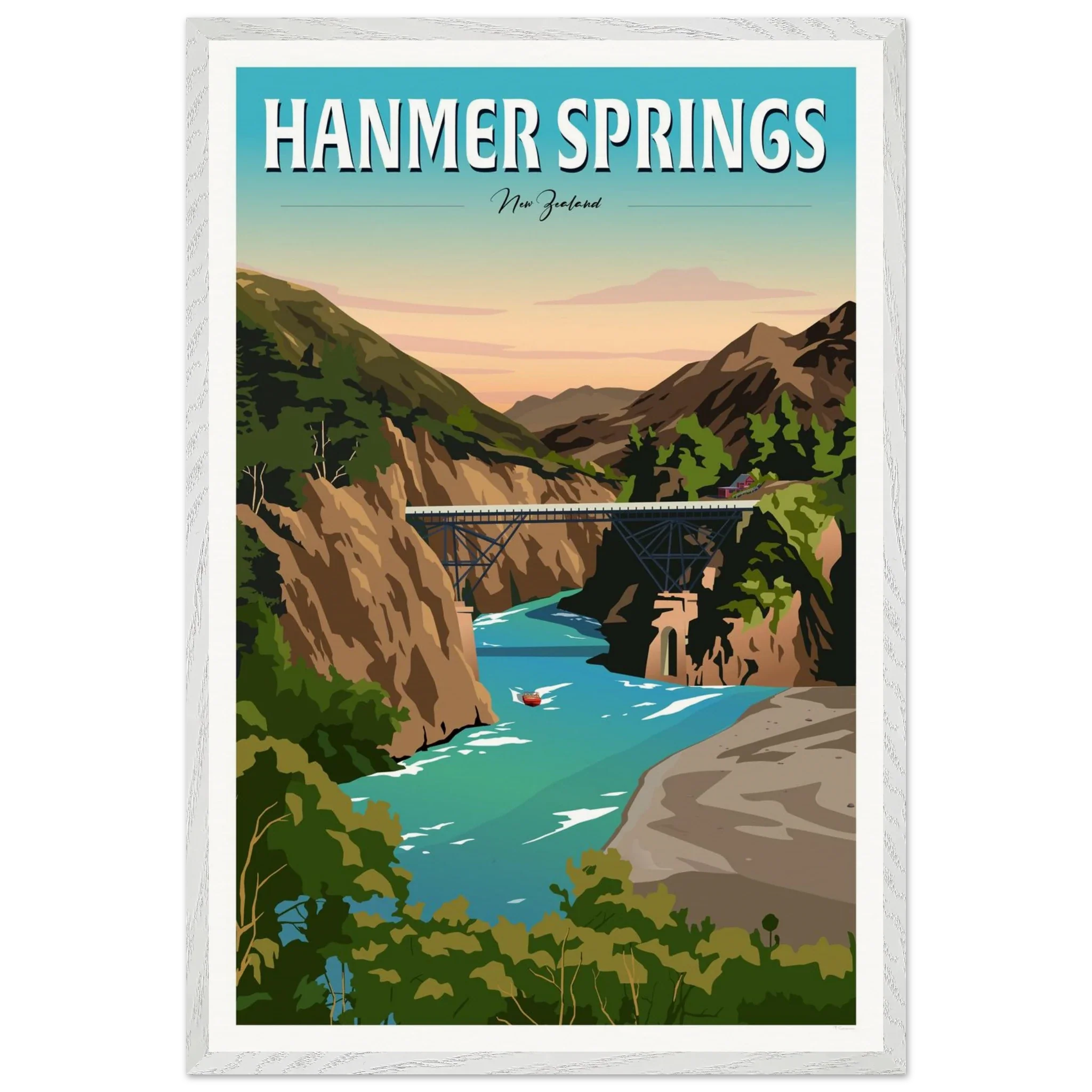 Hanmer Springs Travel Poster, New Zealand