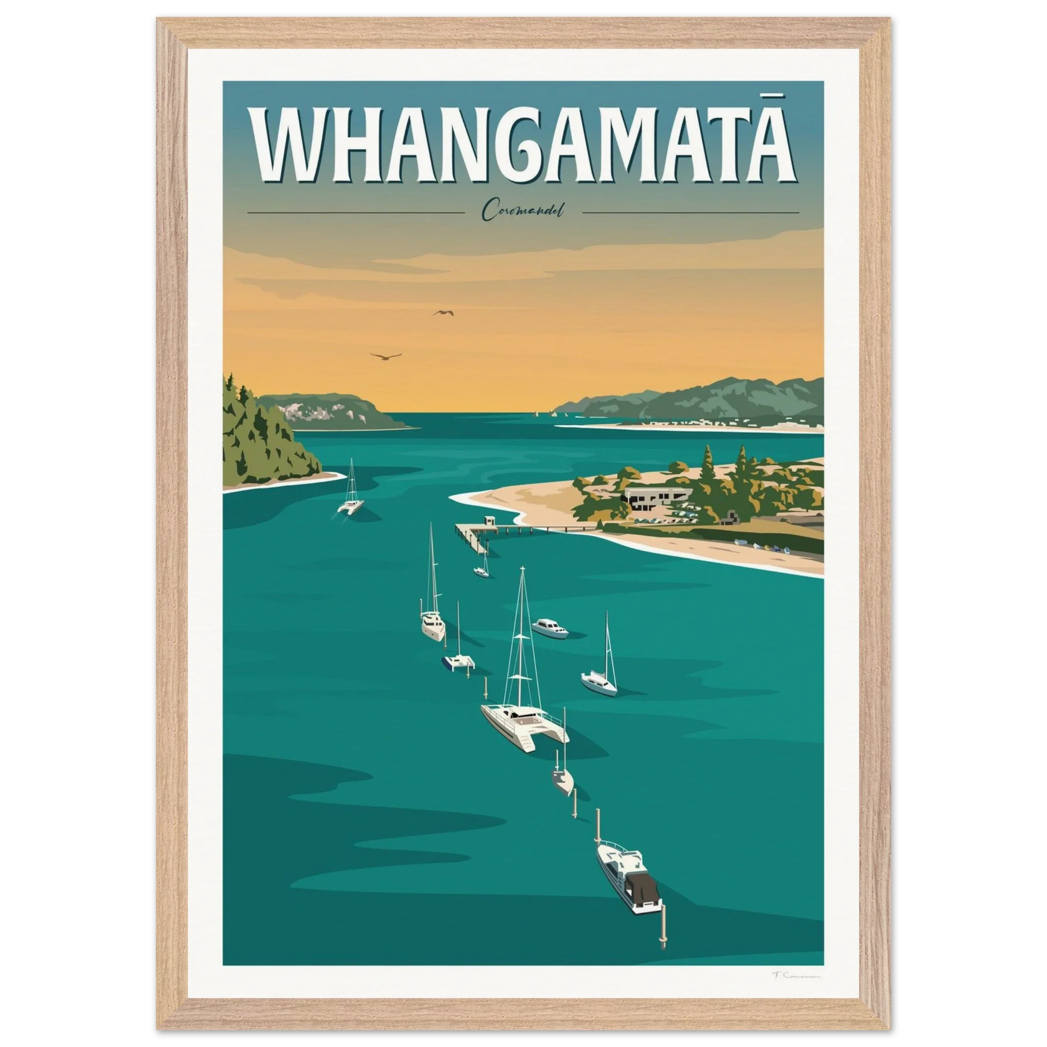 Whangamata Harbour Travel Poster, New Zealand