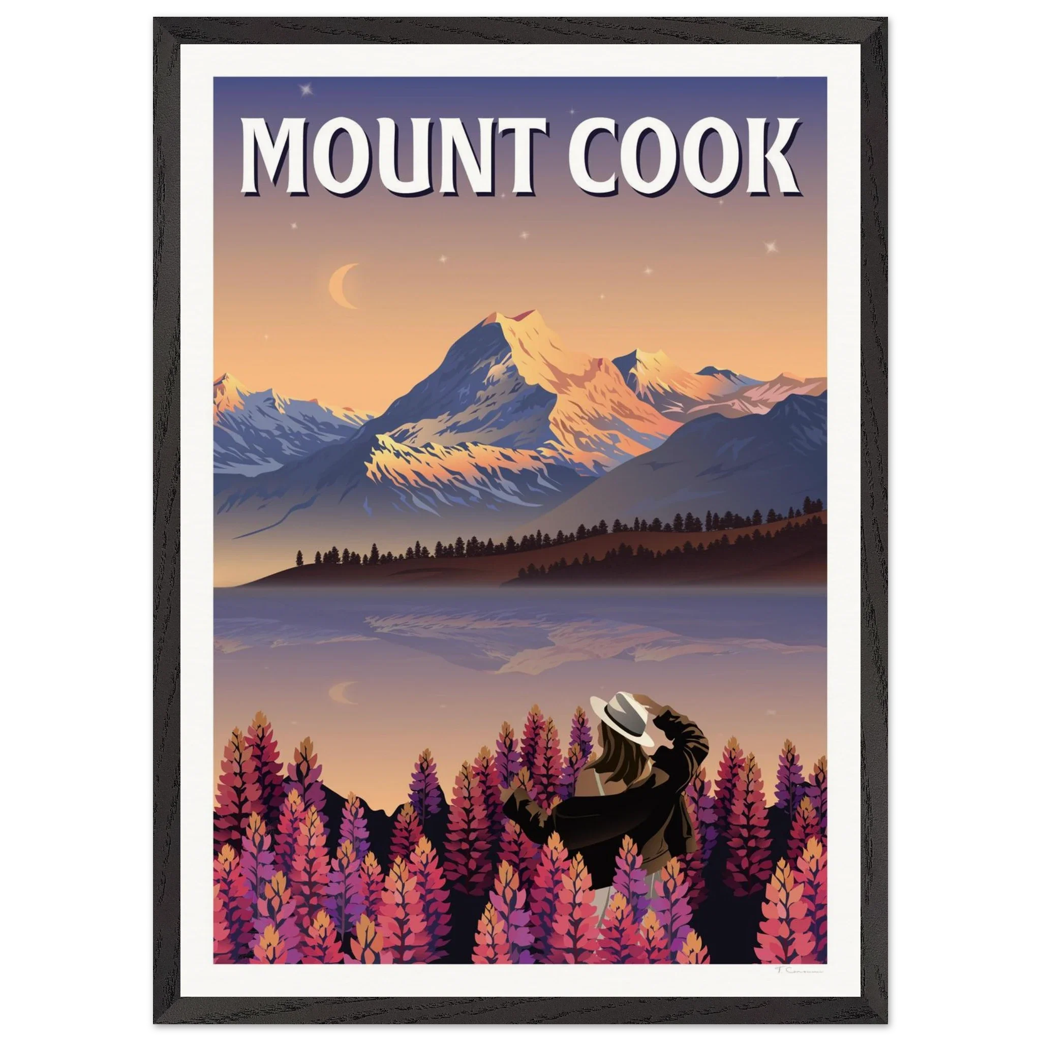 Mount Cook Lupins Travel Poster - Canterbury, New Zealand