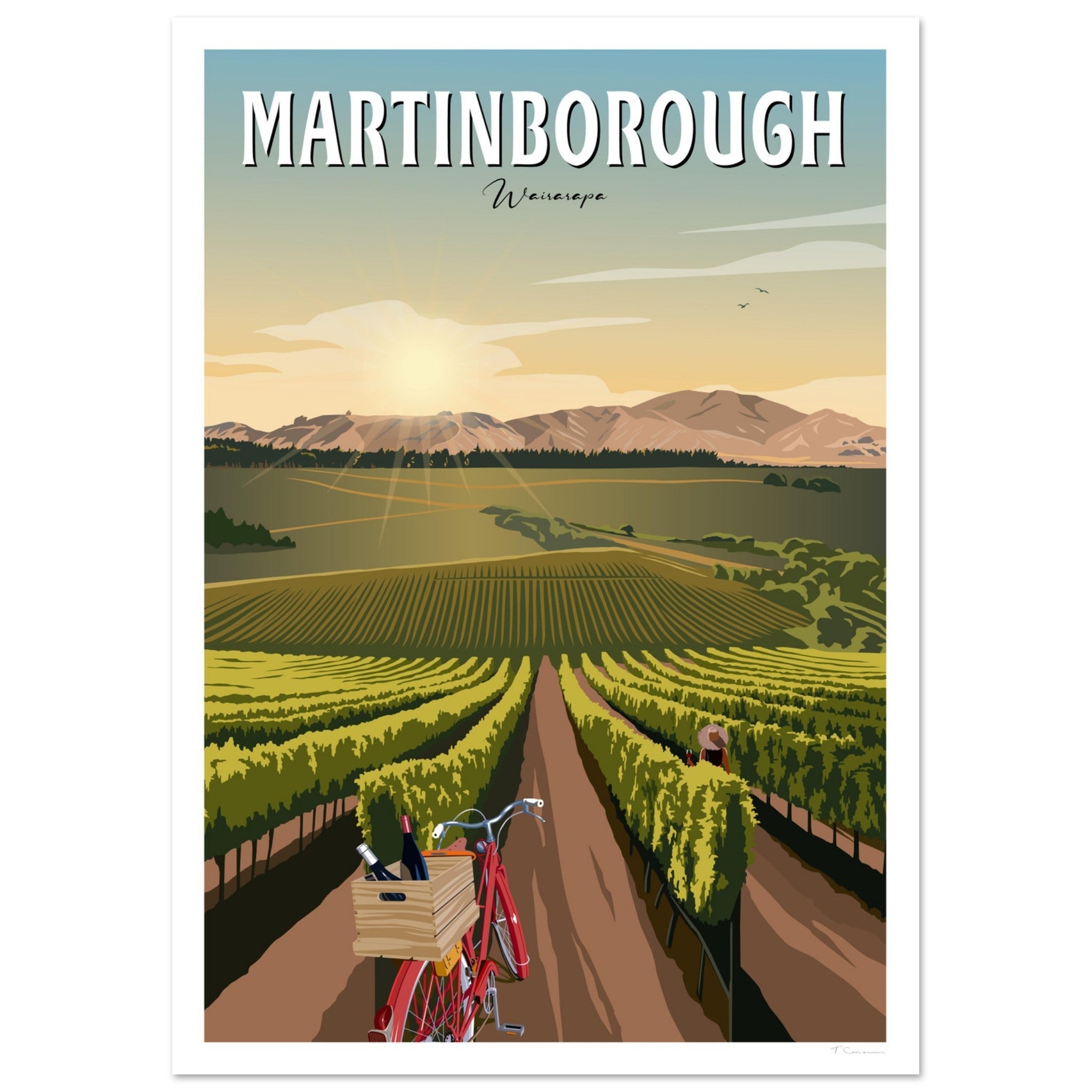 Poster of vineyard in Martinborough, New Zealand. Artist Tiffany Consumi - Viva Home