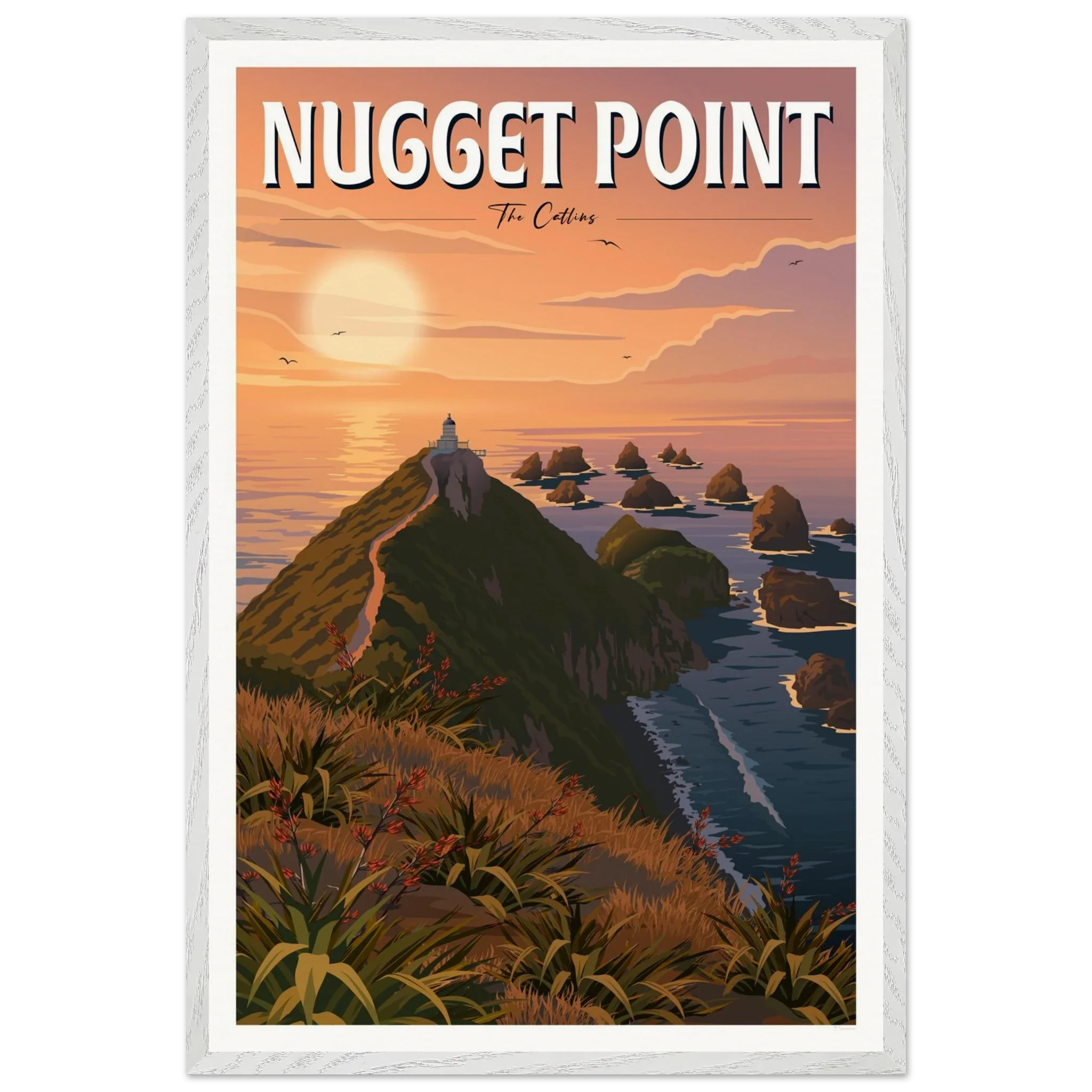 Nugget Point Travel Poster, Otago, New Zealand