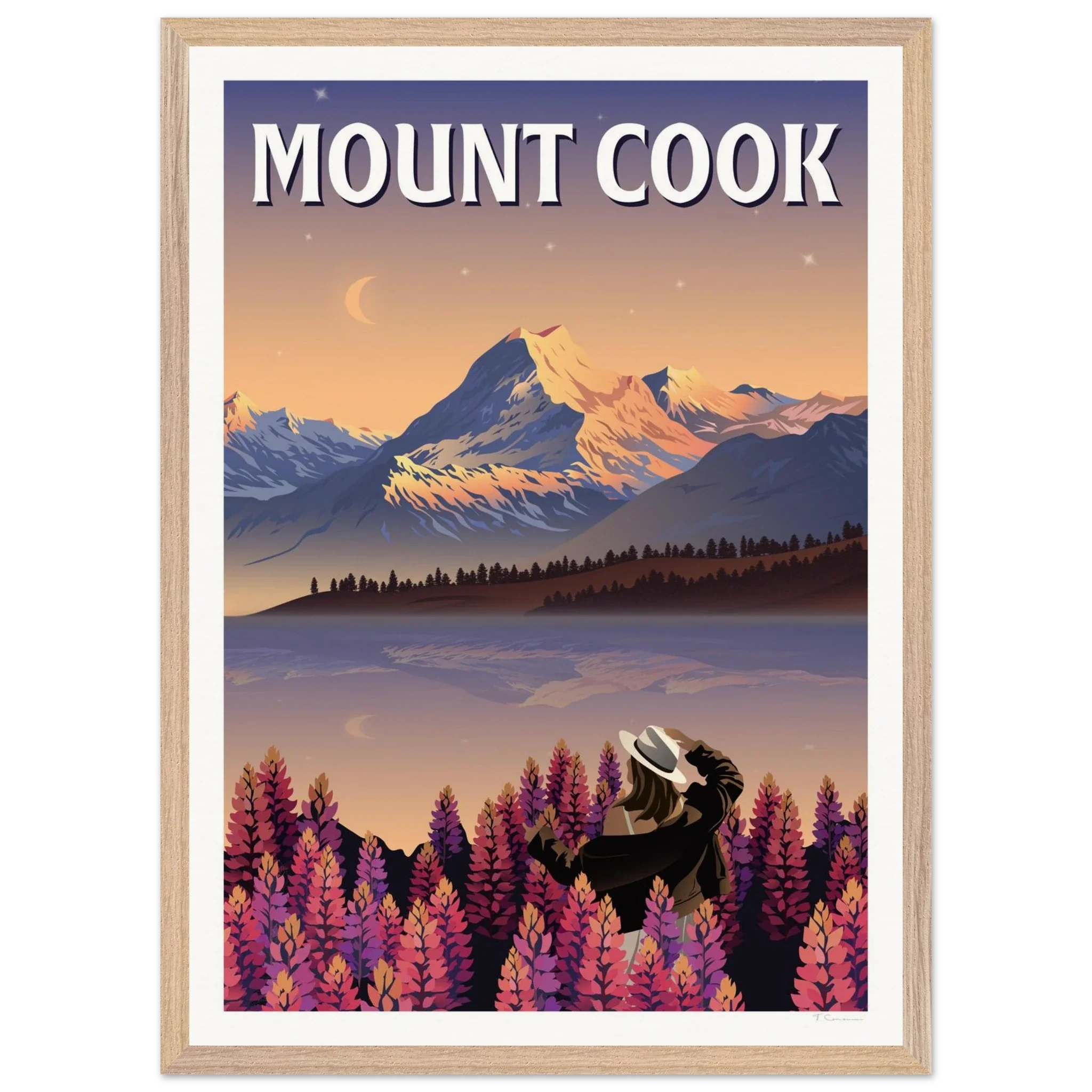 Mount Cook Lupins Travel Poster - Canterbury, New Zealand