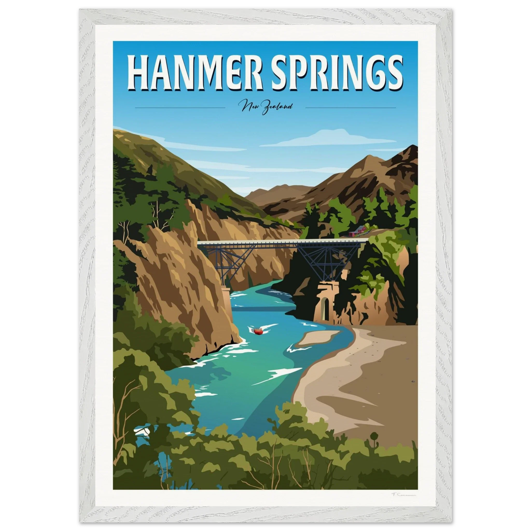 Hanmer Springs Summer Day Travel Poster, New Zealand