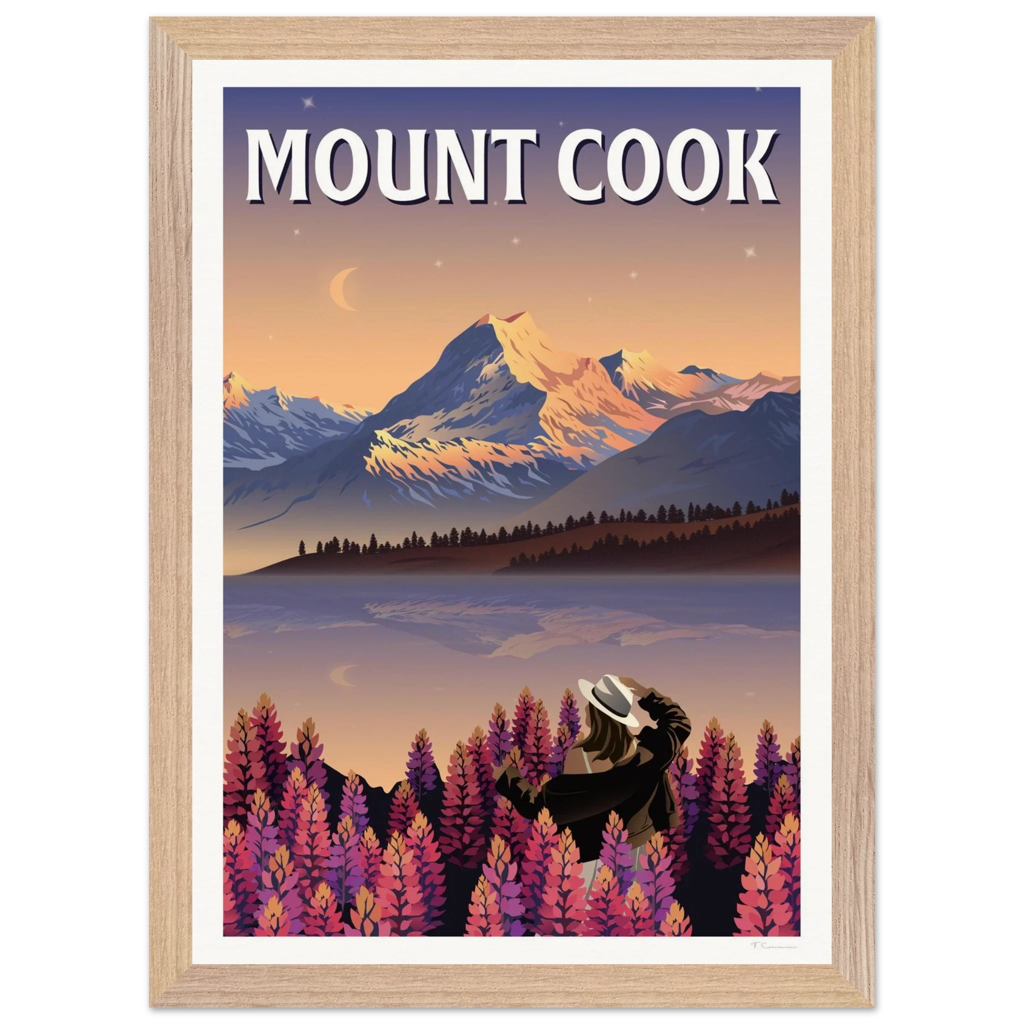 Mount Cook Lupins Travel Poster - Canterbury, New Zealand