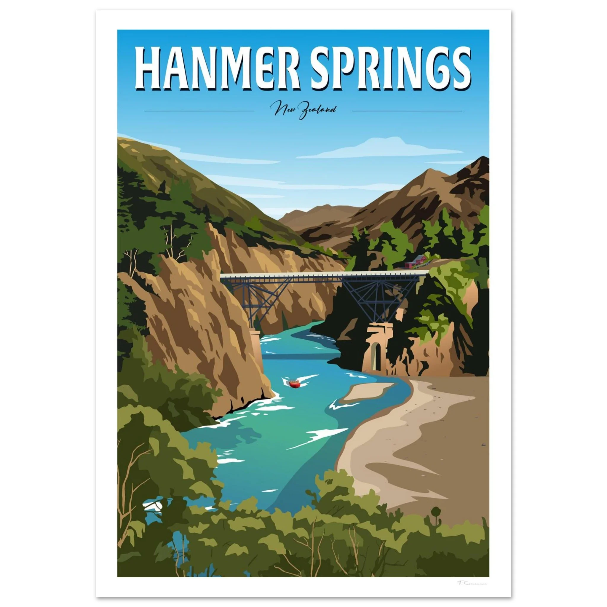 Hanmer Springs Summer Day Travel Poster, New Zealand
