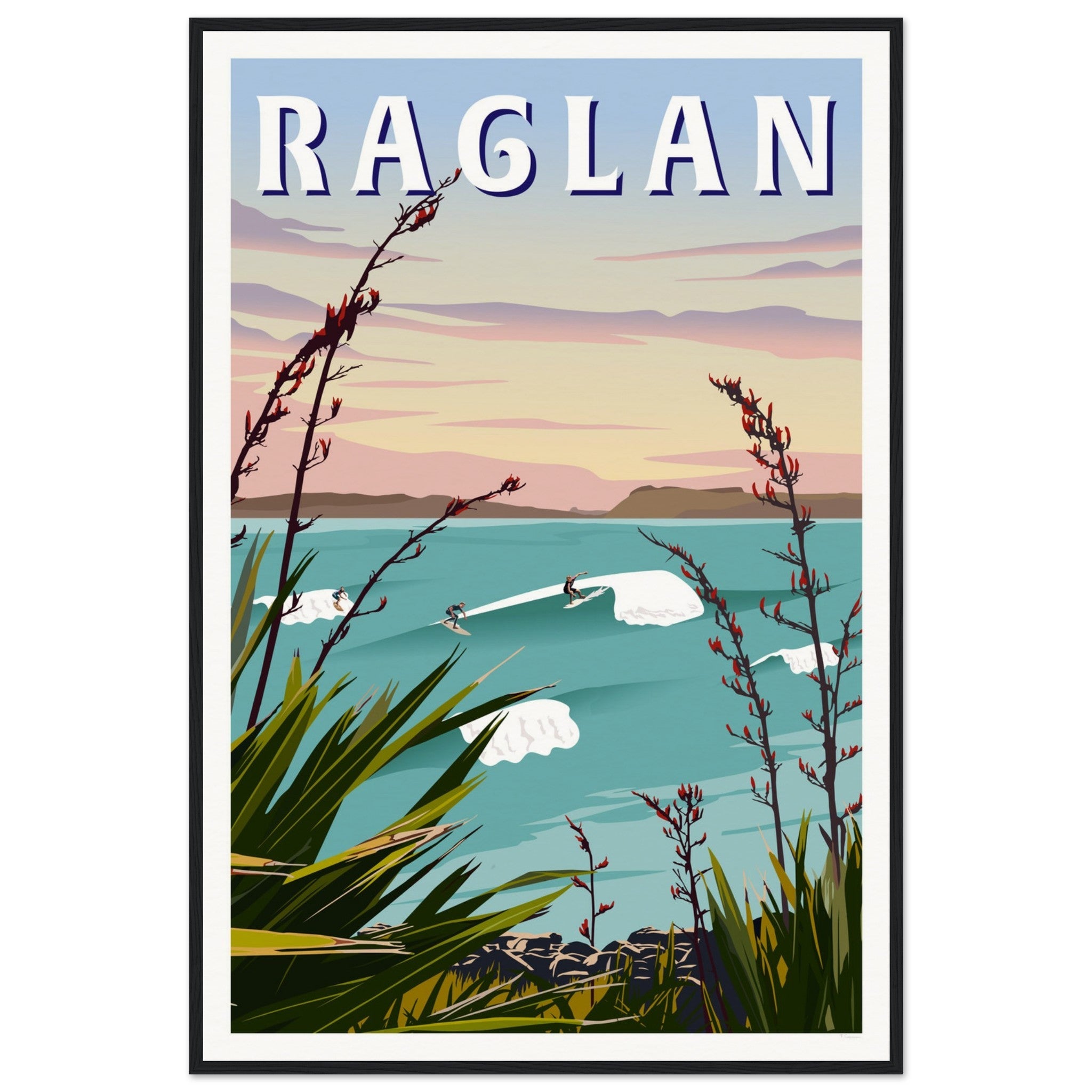 Raglan - Manu Bay Travel Poster of New Zealand
