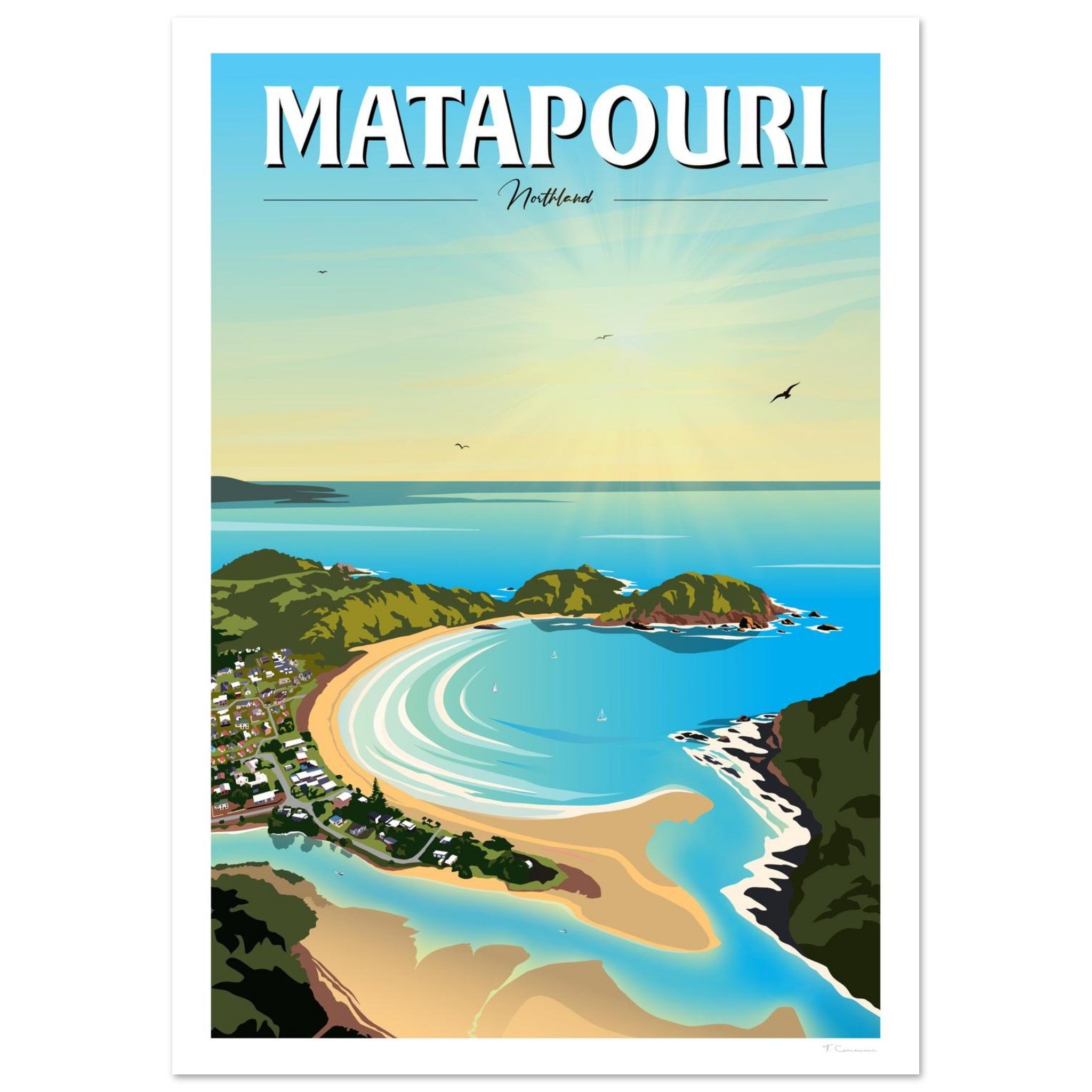 Matapouri Travel Poster, New Zealand
