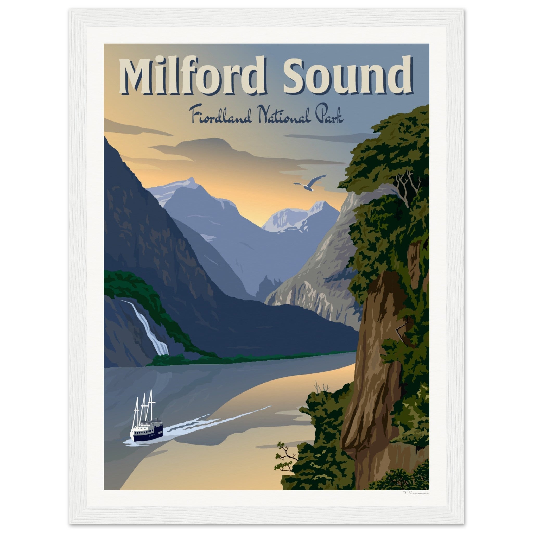 Milford Sound - Fiordland National Park - Travel Poster, New Zealand