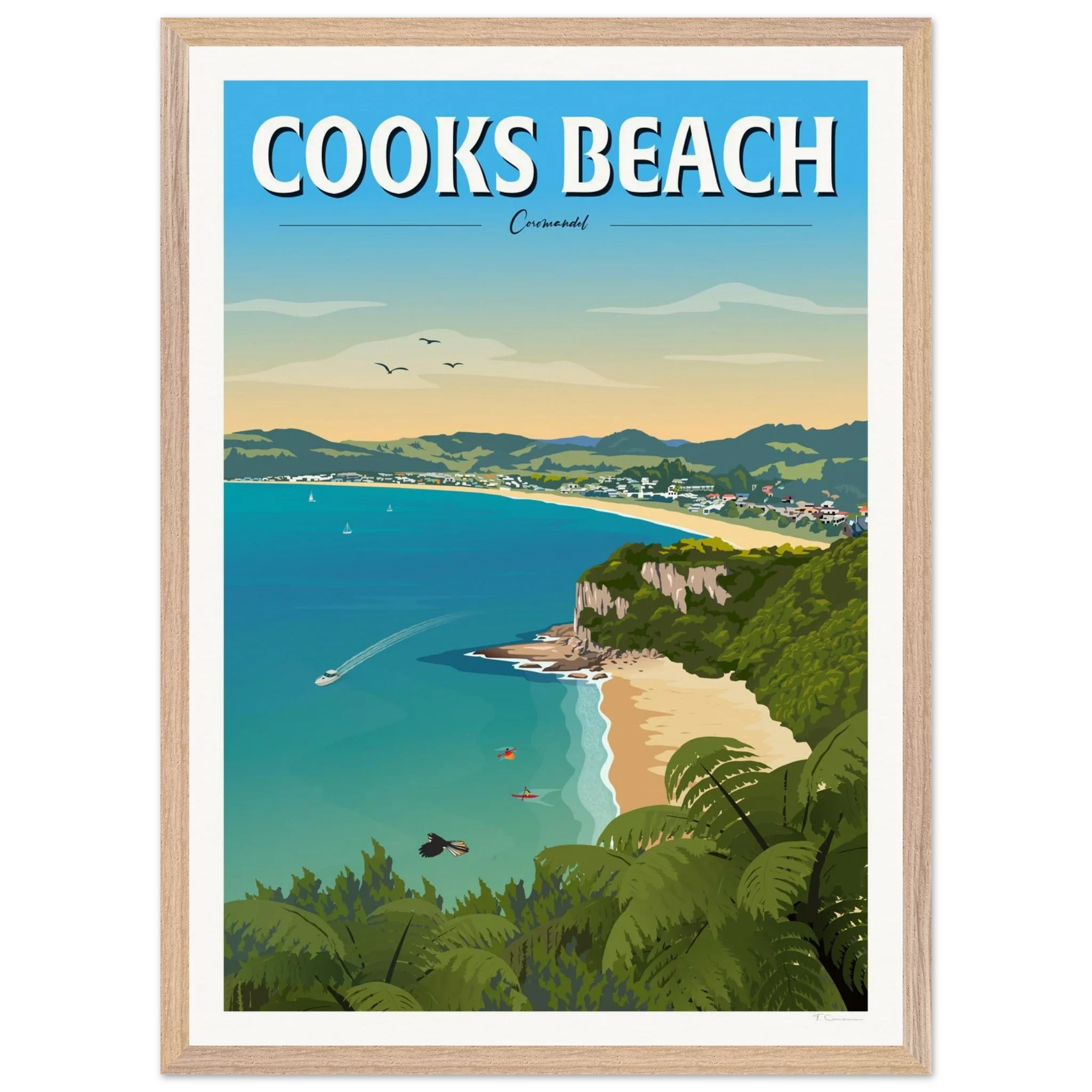Cooks Beach, Coromandel New Zealand Travel Poster