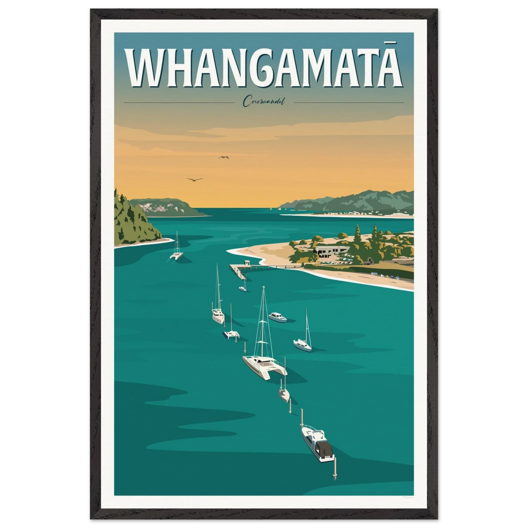Whangamata Harbour Travel Poster, New Zealand