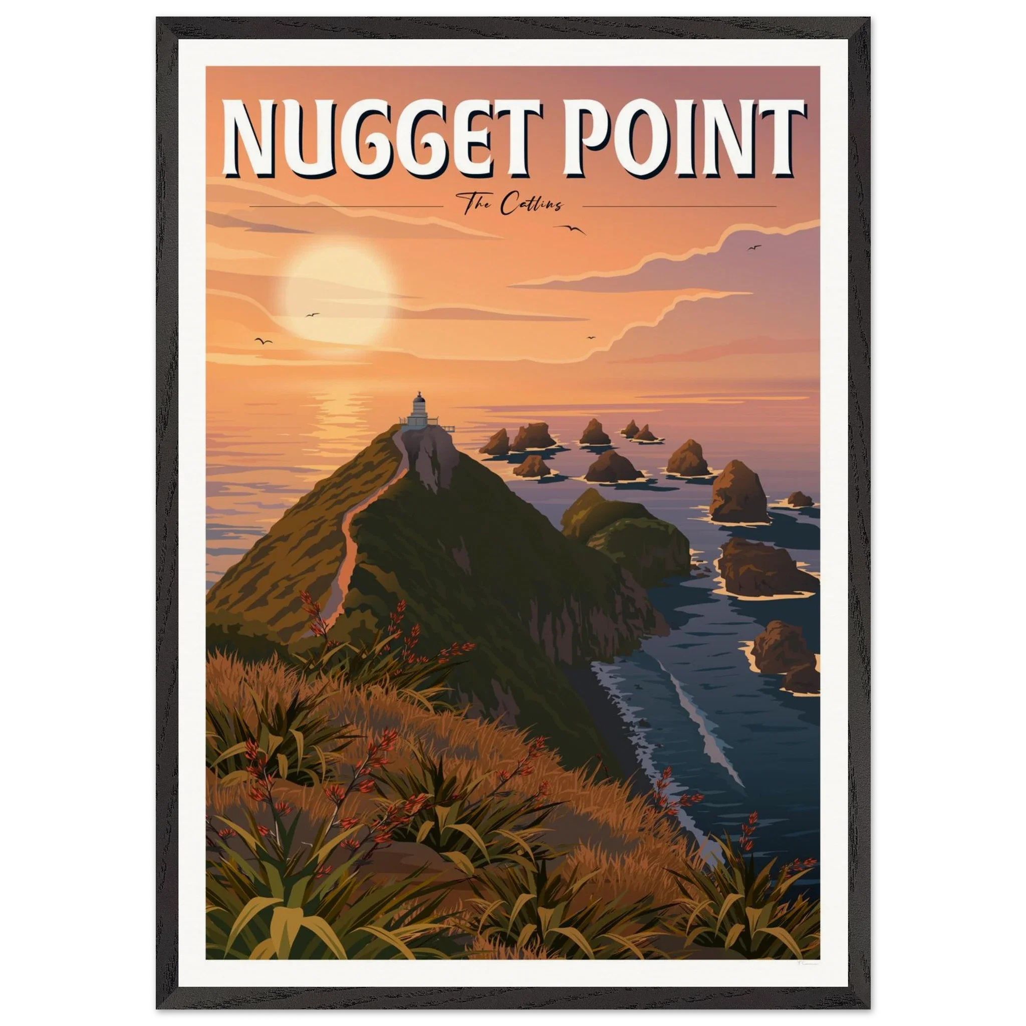 Nugget Point Travel Poster, Otago, New Zealand
