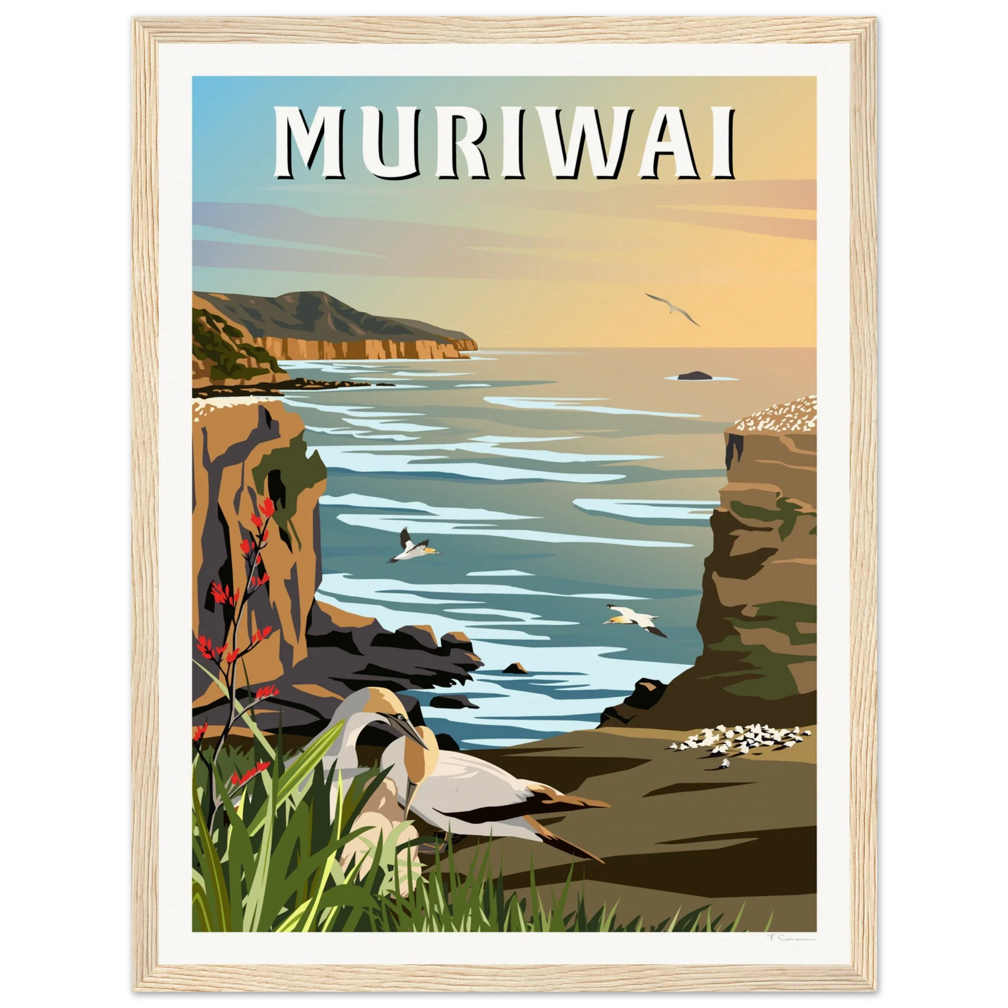 Muriwai Gannet Colony - Travel Poster of New Zealand