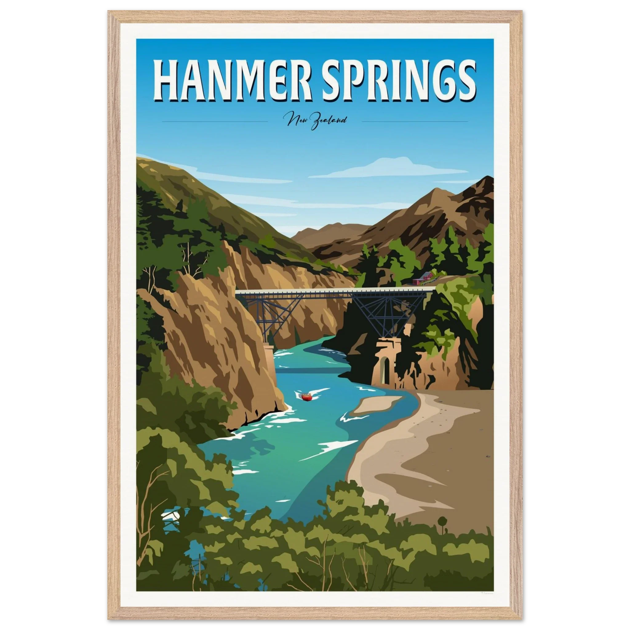Hanmer Springs Summer Day Travel Poster, New Zealand