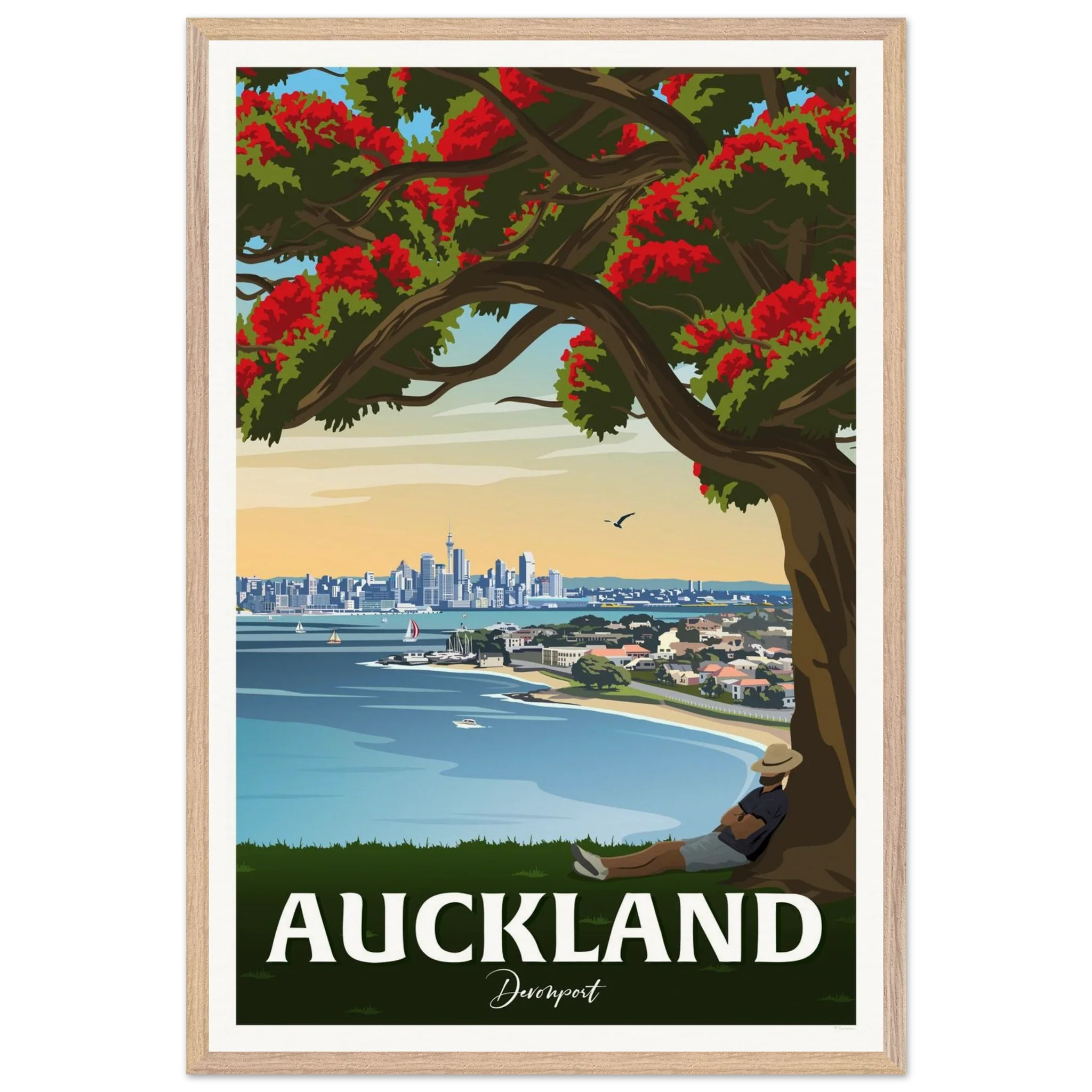 Auckland from Northhead New Zealand Travel Poster