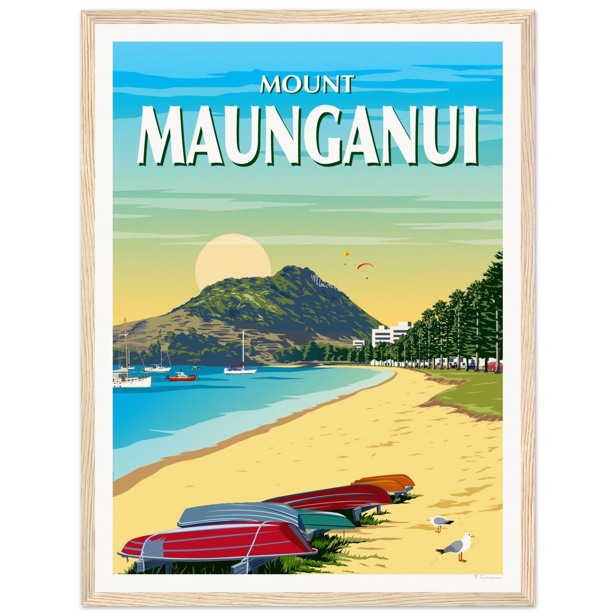 Mt Maunganui from Pilot Bay  New Zealand Travel Poster