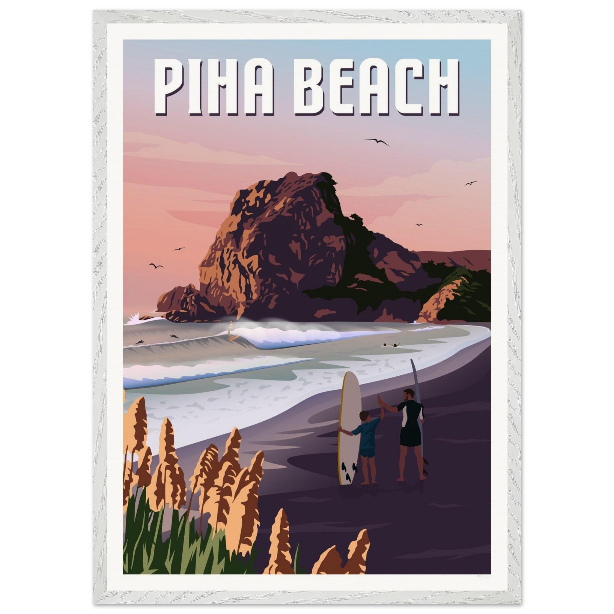 Piha Surf Travel Poster of New Zealand