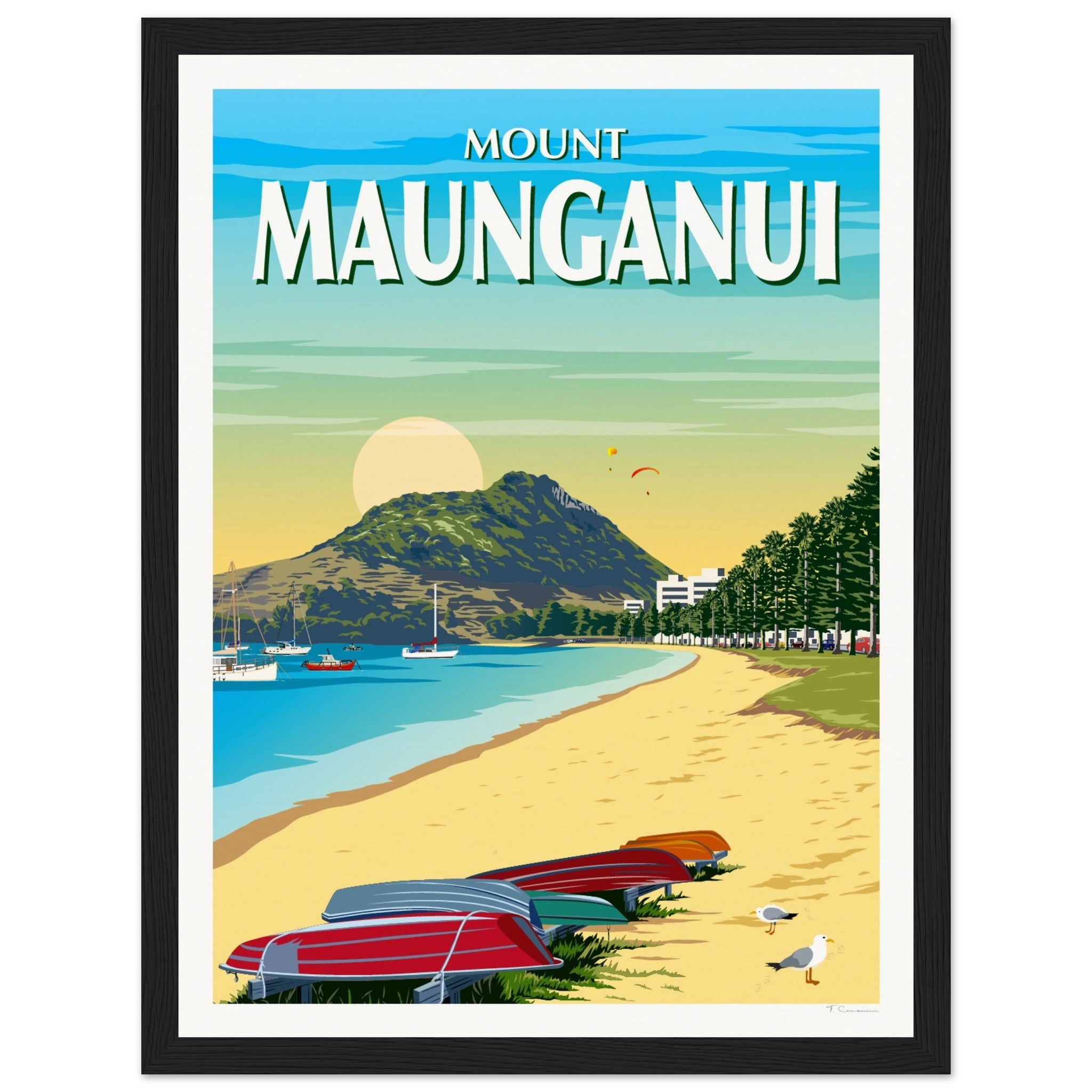 Mt Maunganui from Pilot Bay  New Zealand Travel Poster