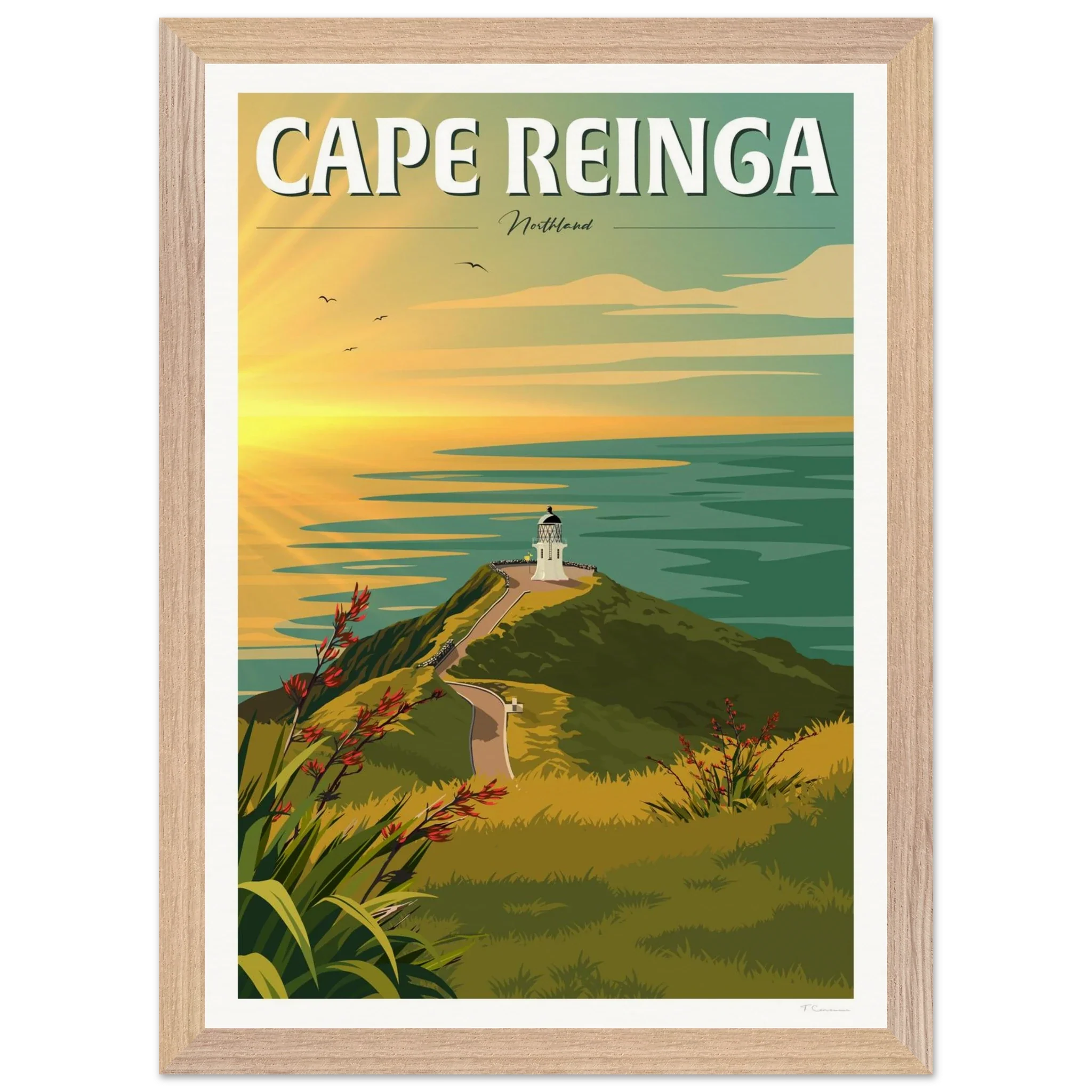 Cape Reinga Sunset Travel Poster, New Zealand