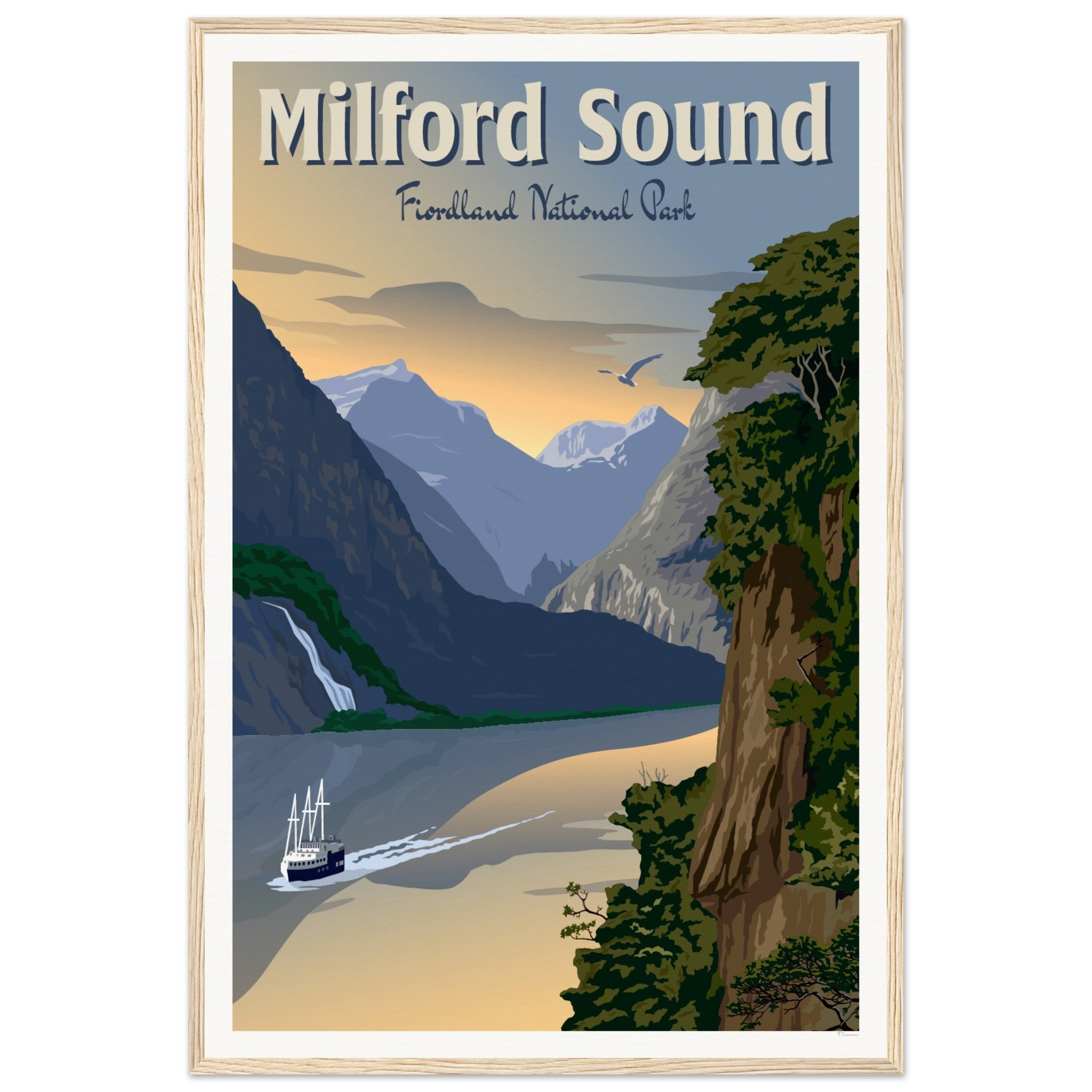 Milford Sound - Fiordland National Park - Travel Poster, New Zealand