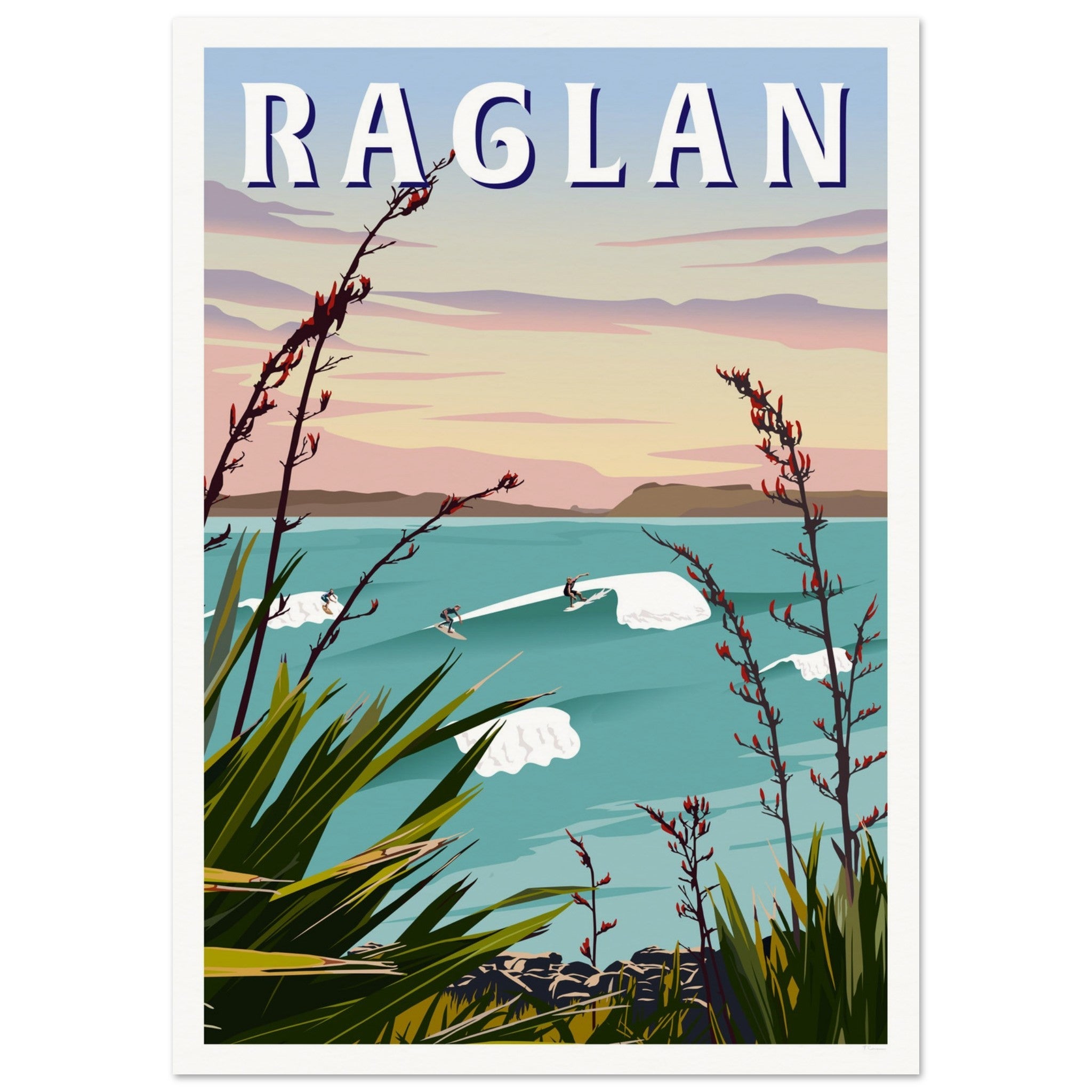 Raglan - Manu Bay Travel Poster of New Zealand