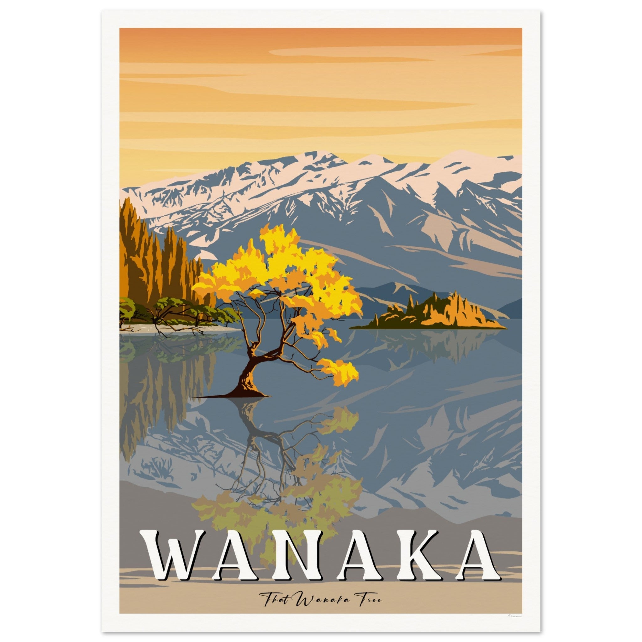 Wanaka Tree in the Lake - Travel Poster, New Zealand