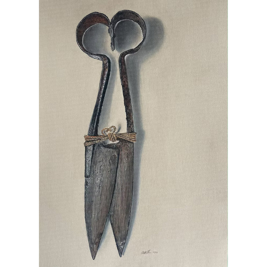 Pastel drawing of Pair of old-fashioned and shears by Angie Skilton - New Zealand Artist 