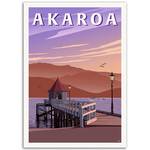 Travel poster of Akaroa in South Island New Zealand by Tiffany Consumi