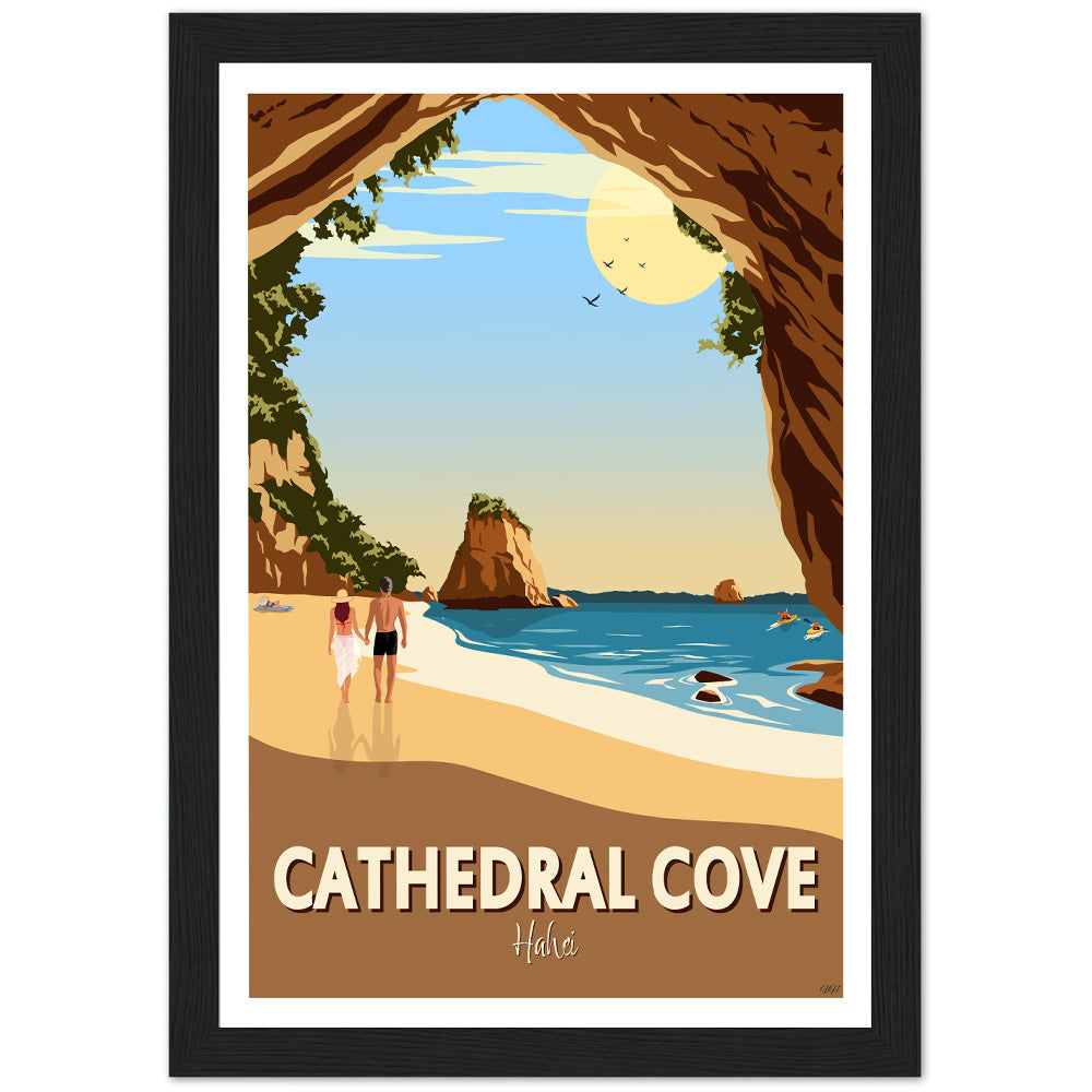 Cathedral Cove New Zealand Travel Poster