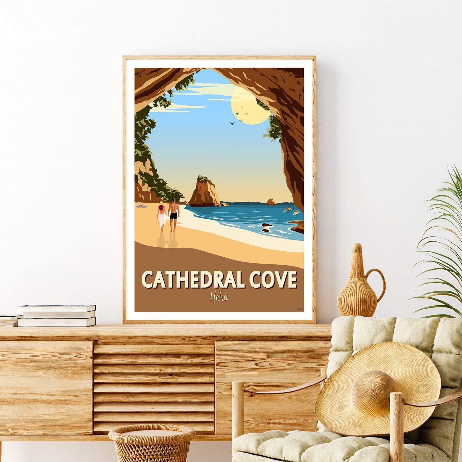 Cathedral Cove New Zealand Travel Poster